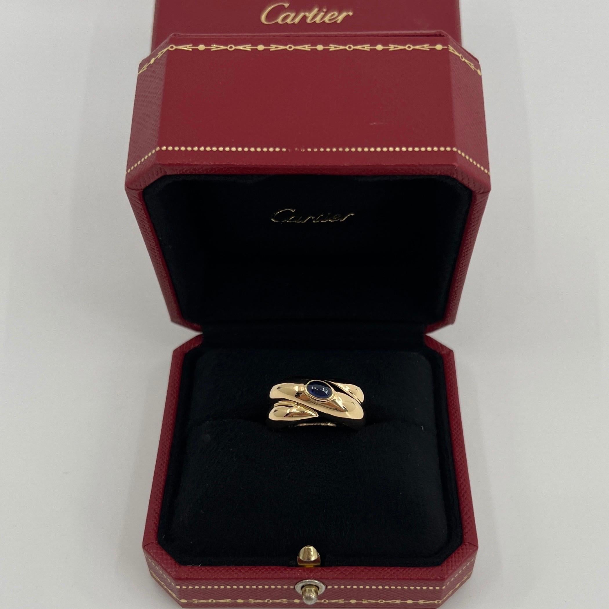 Vintage Cartier Deep Blue Sapphire 18k Yellow Gold Dome Ring.

Stunning yellow gold ring set with a fine deep blue oval cabochon sapphire. Fine jewellery houses like Cartier only use the finest of gemstones and this sapphire is no exception. A top