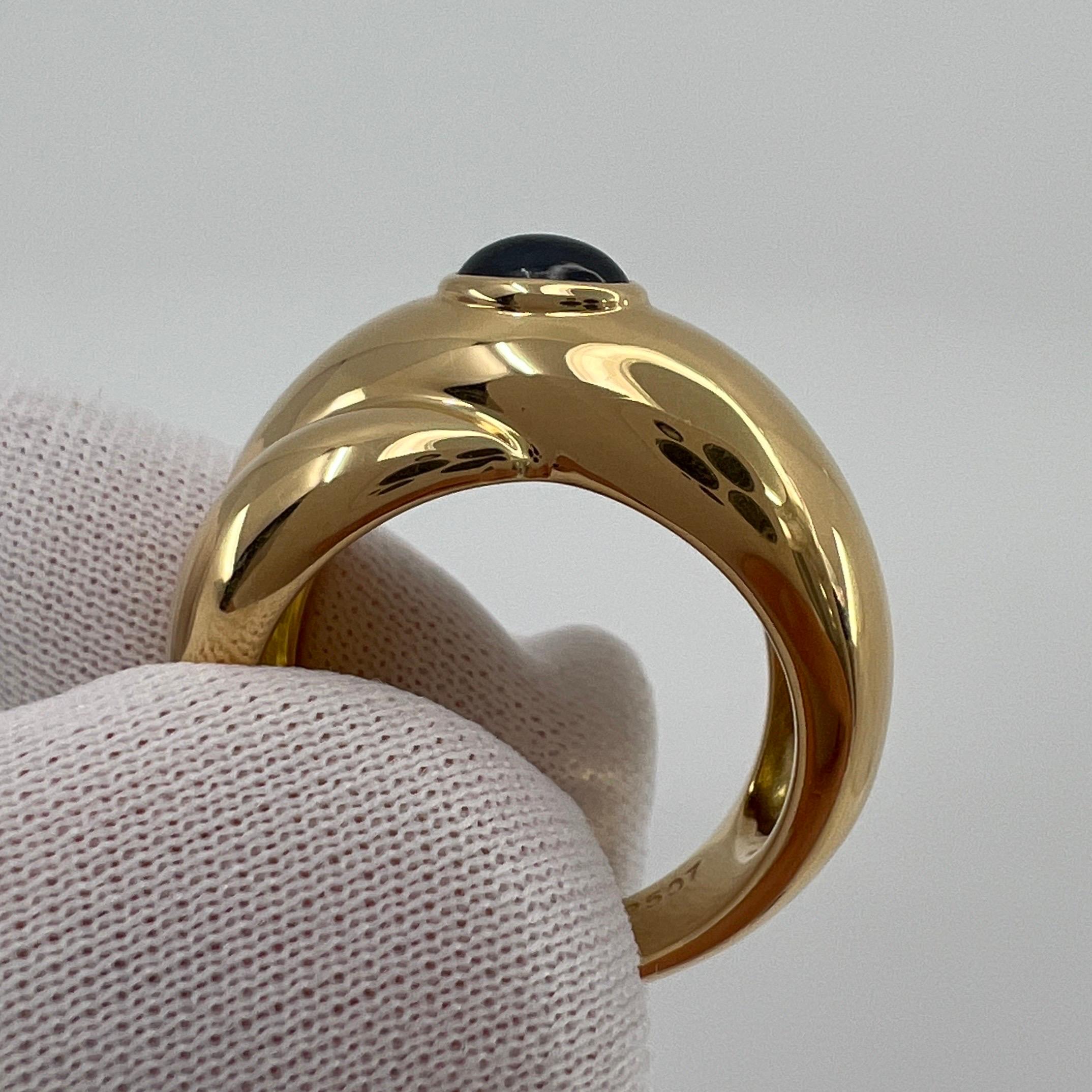 Women's or Men's Vintage Cartier Blue Sapphire Colize Oval Cabochon 18k Yellow Gold Dome Ring 50 For Sale