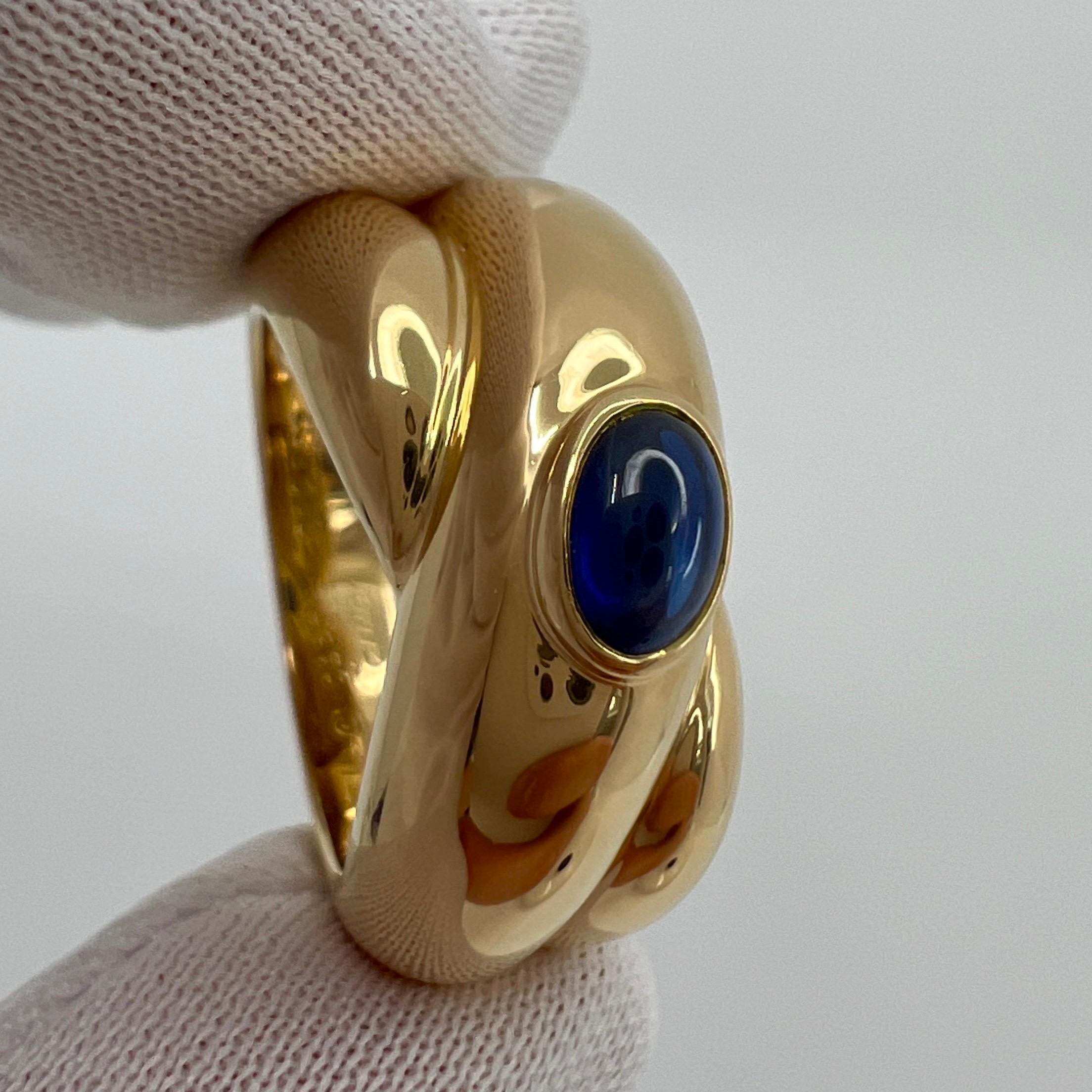 Vintage Cartier Blue Sapphire Colize Oval Cabochon 18k Yellow Gold Dome Ring 50 For Sale 3