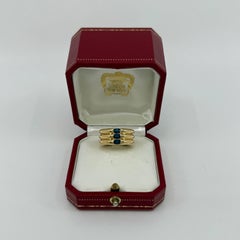 Vintage Cartier Blue Sapphire Ellipse 18k Yellow Gold Three Stone Band Ring
