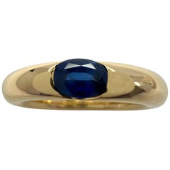Vintage Cartier Blue Sapphire Oval Ellipse 18k Yellow Gold Solitaire Ring 49
