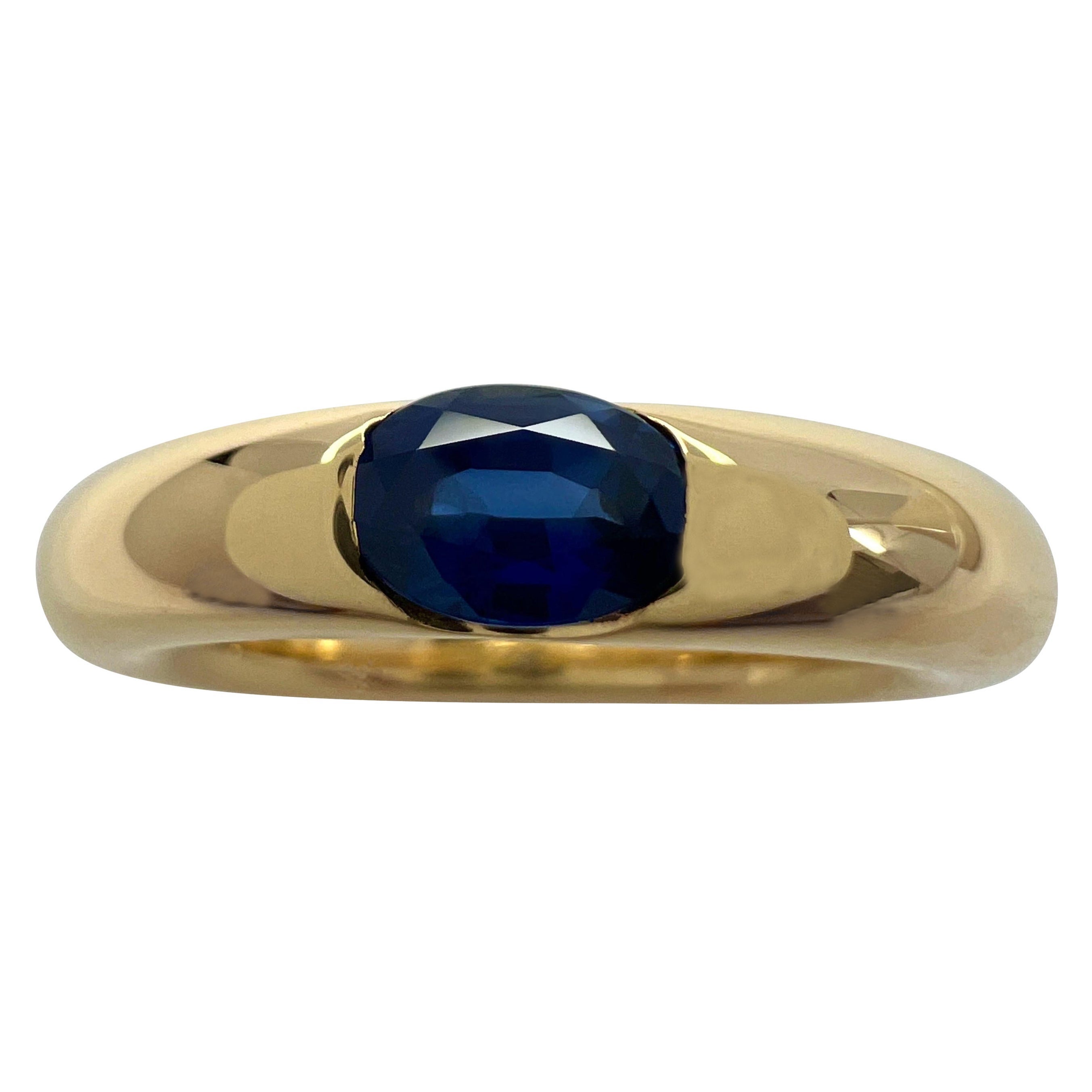 Vintage Cartier Blue Sapphire Oval Ellipse 18k Yellow Gold Solitaire Ring 49