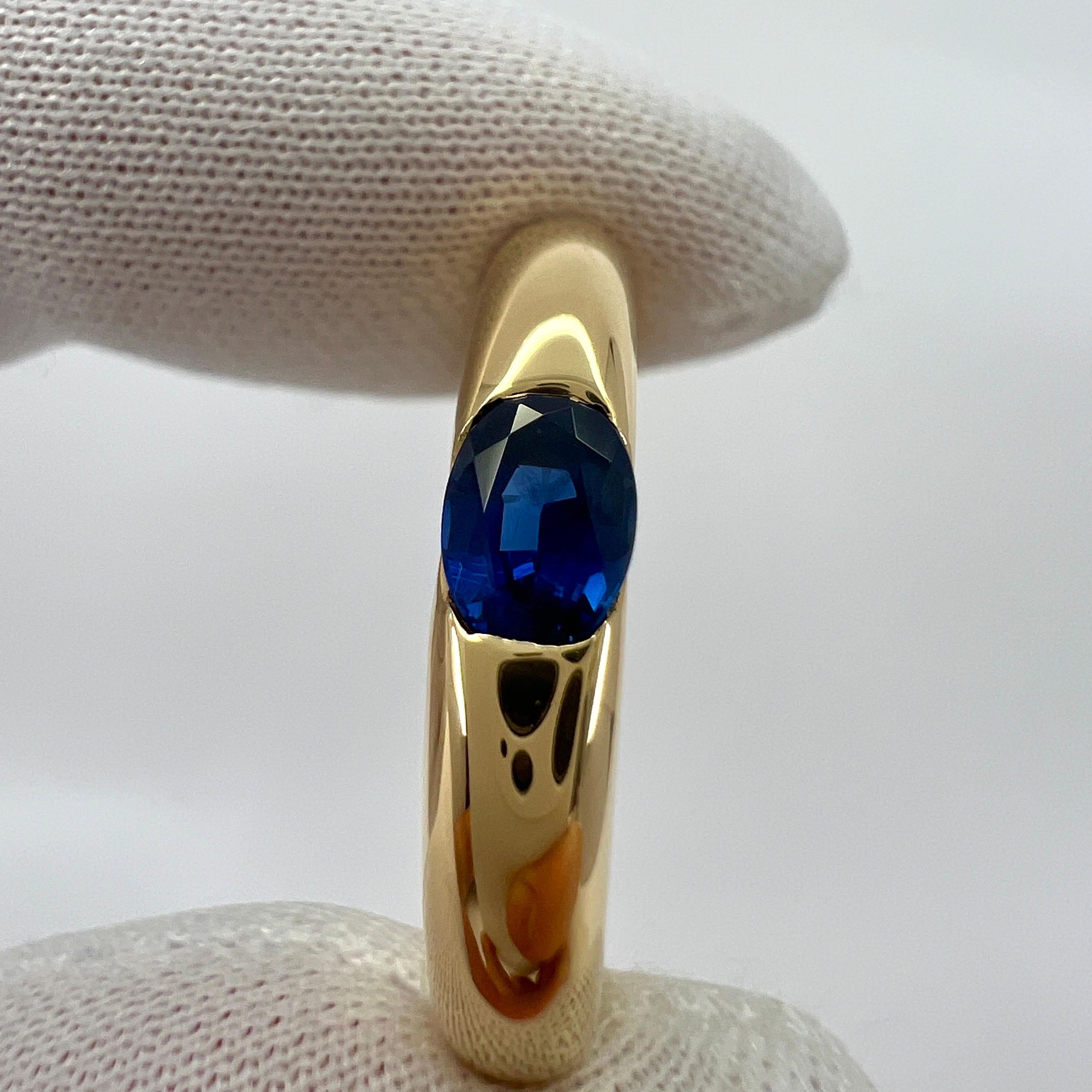Vintage Cartier Blue Sapphire Oval Ellipse 18k Yellow Gold Solitaire Ring 50 In Excellent Condition In Birmingham, GB