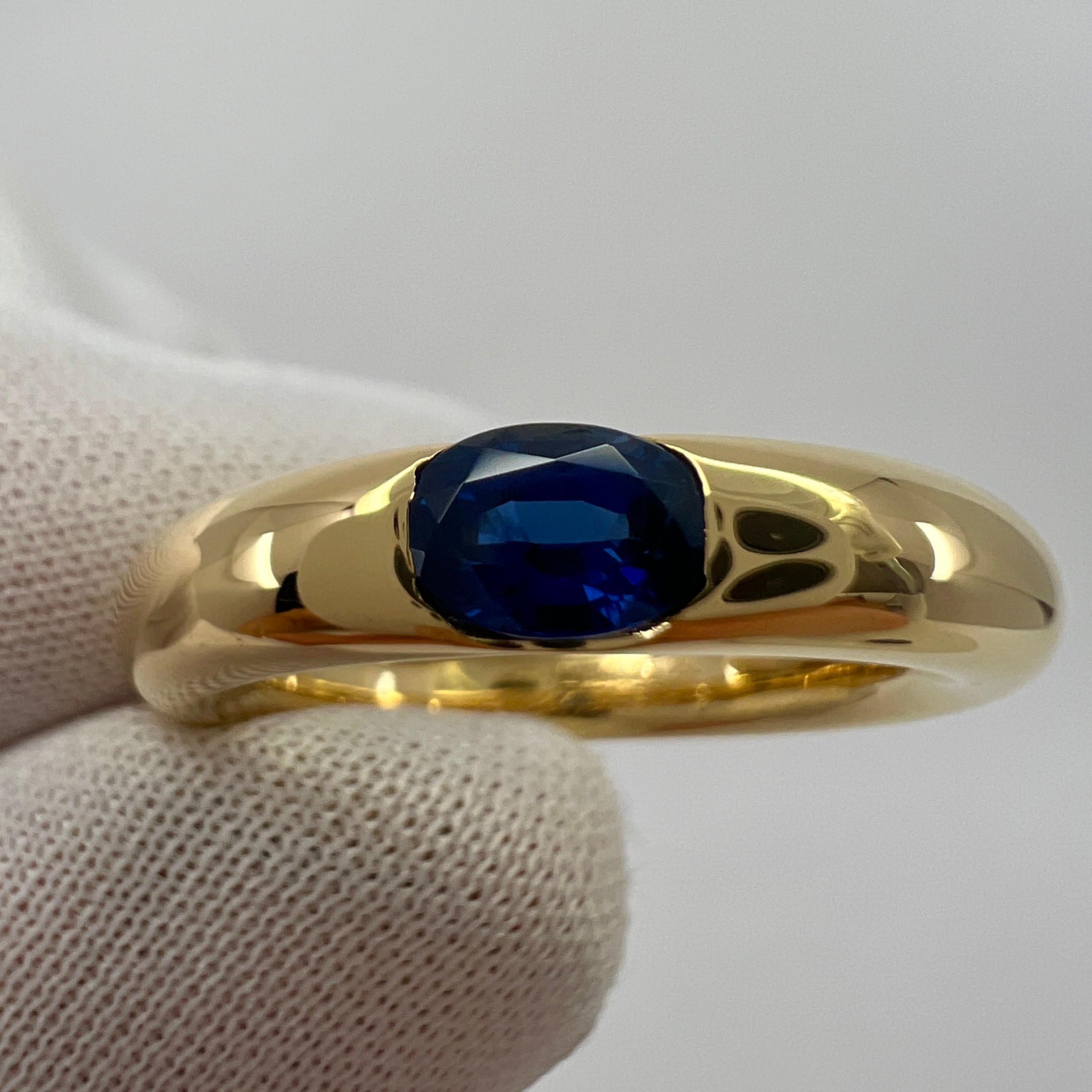 Vintage Cartier Blue Sapphire Oval Ellipse 18k Yellow Gold Solitaire Ring 50 4
