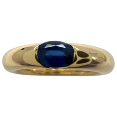Vintage Cartier Blauer Saphir Oval Ellipse 18k Gelbgold Solitär Ring 50