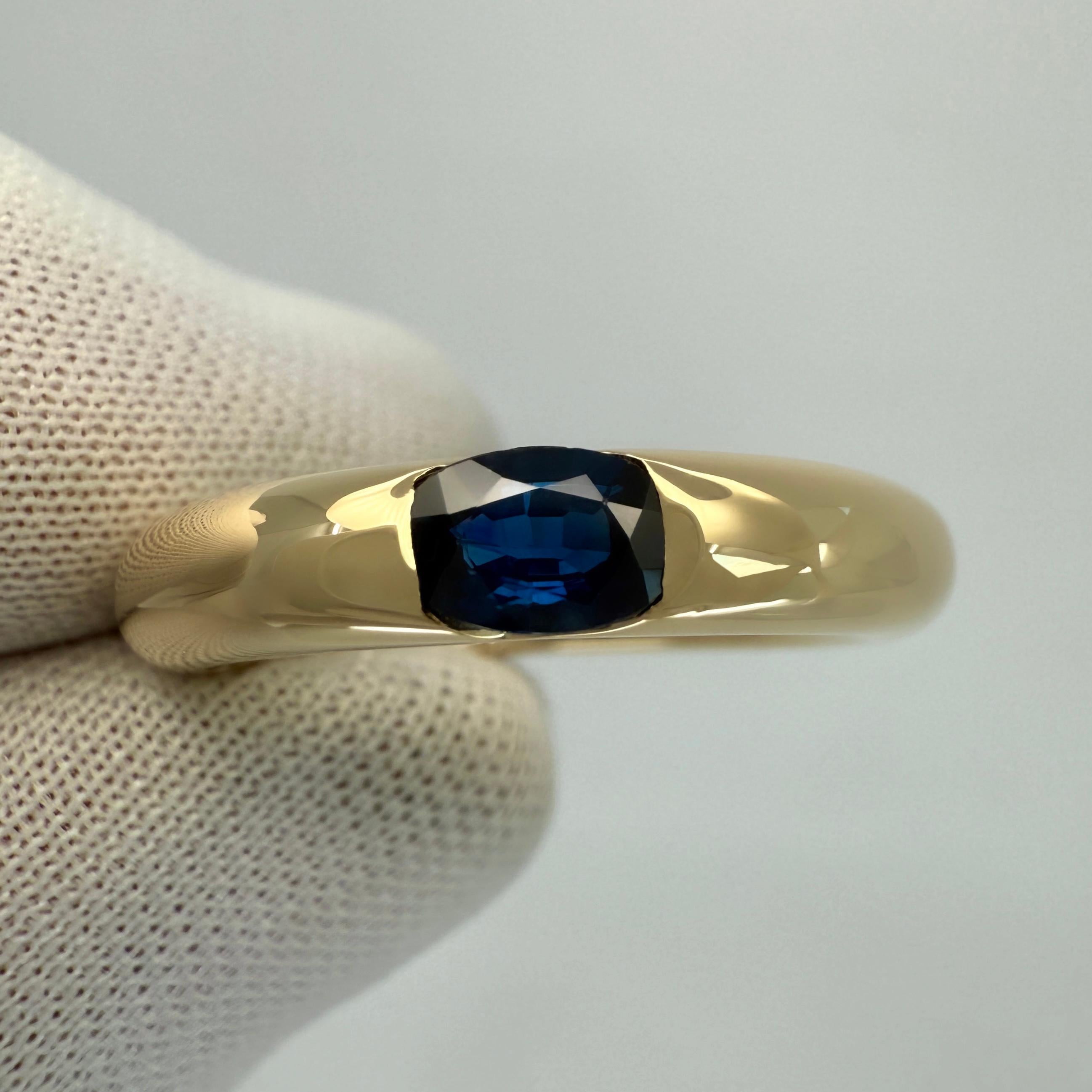 Oval Cut Vintage Cartier Blue Sapphire Oval Ellipse 18k Yellow Gold Solitaire Ring 50 K For Sale
