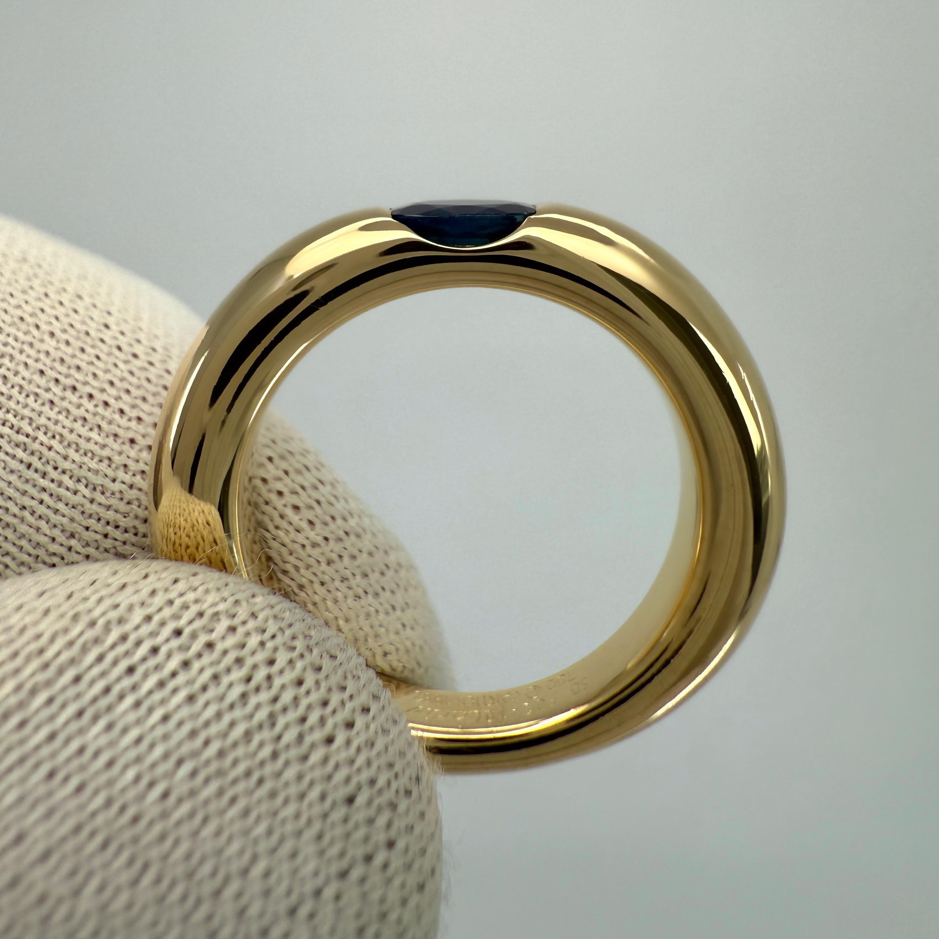 Vintage Cartier Blue Sapphire Oval Ellipse 18k Yellow Gold Solitaire Ring 50 K For Sale 1