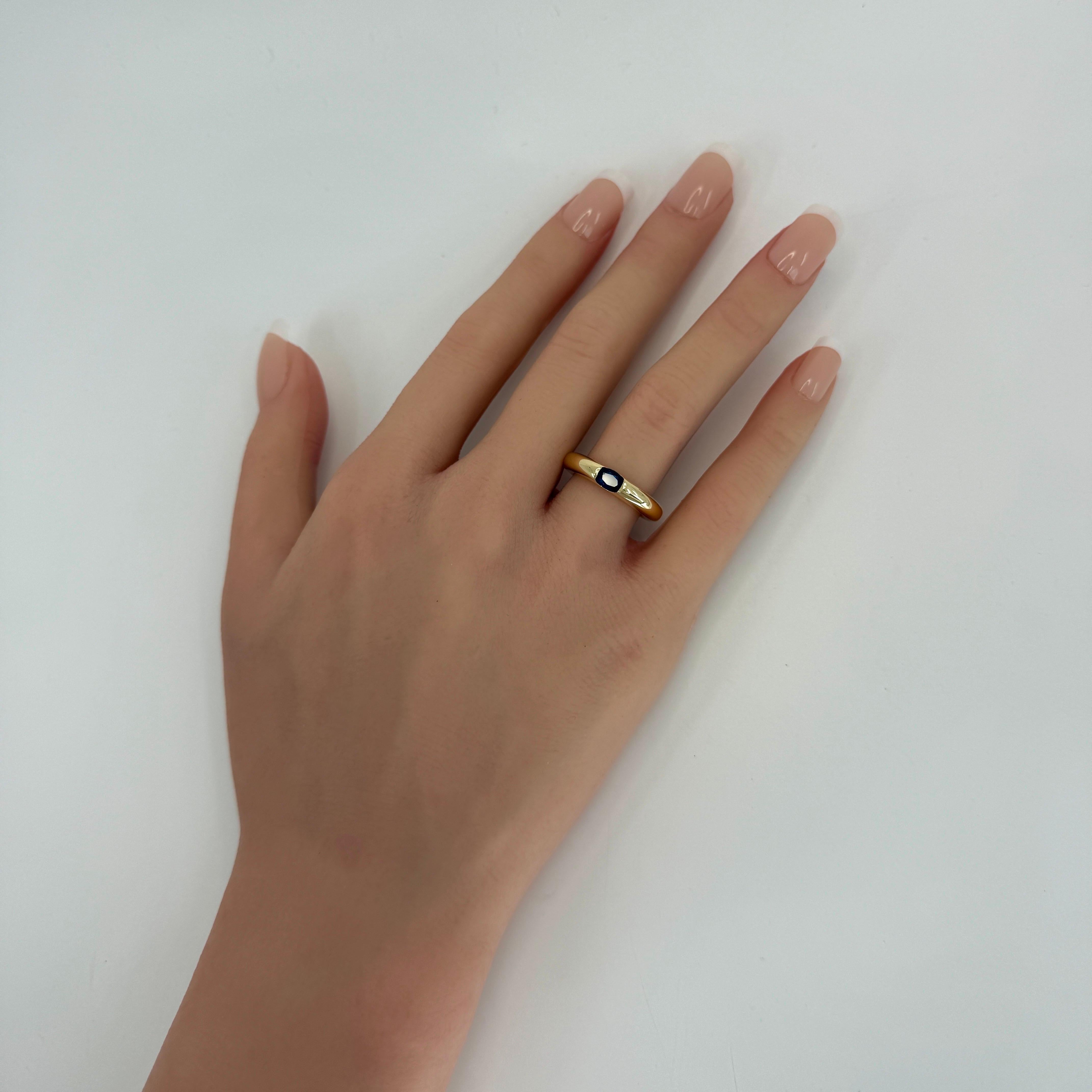 Vintage Cartier Blue Sapphire Oval Ellipse 18k Yellow Gold Solitaire Ring 50 K For Sale 4