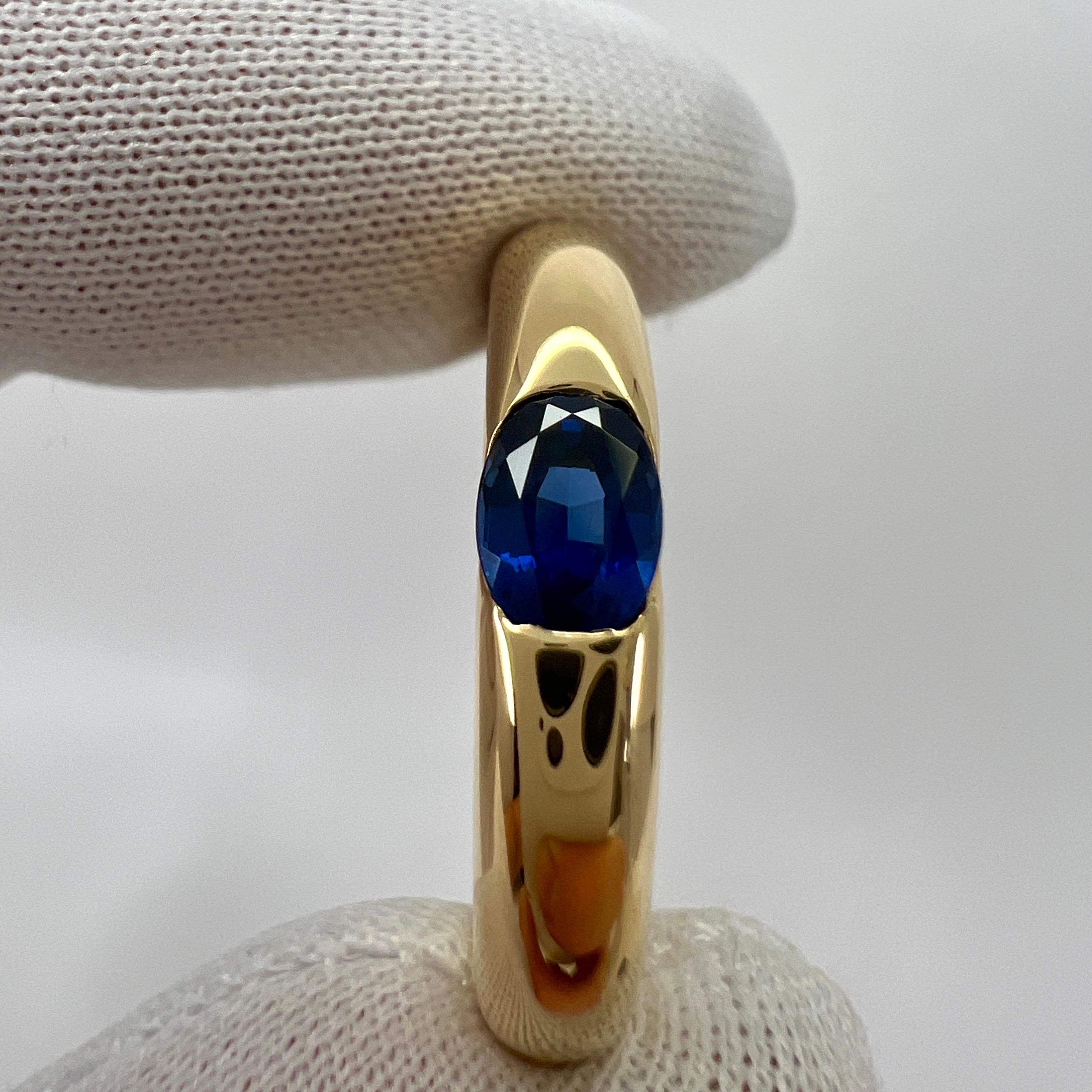 Vintage Cartier Blue Sapphire Oval Ellipse 18k Yellow Gold Solitaire Ring 51 For Sale 5