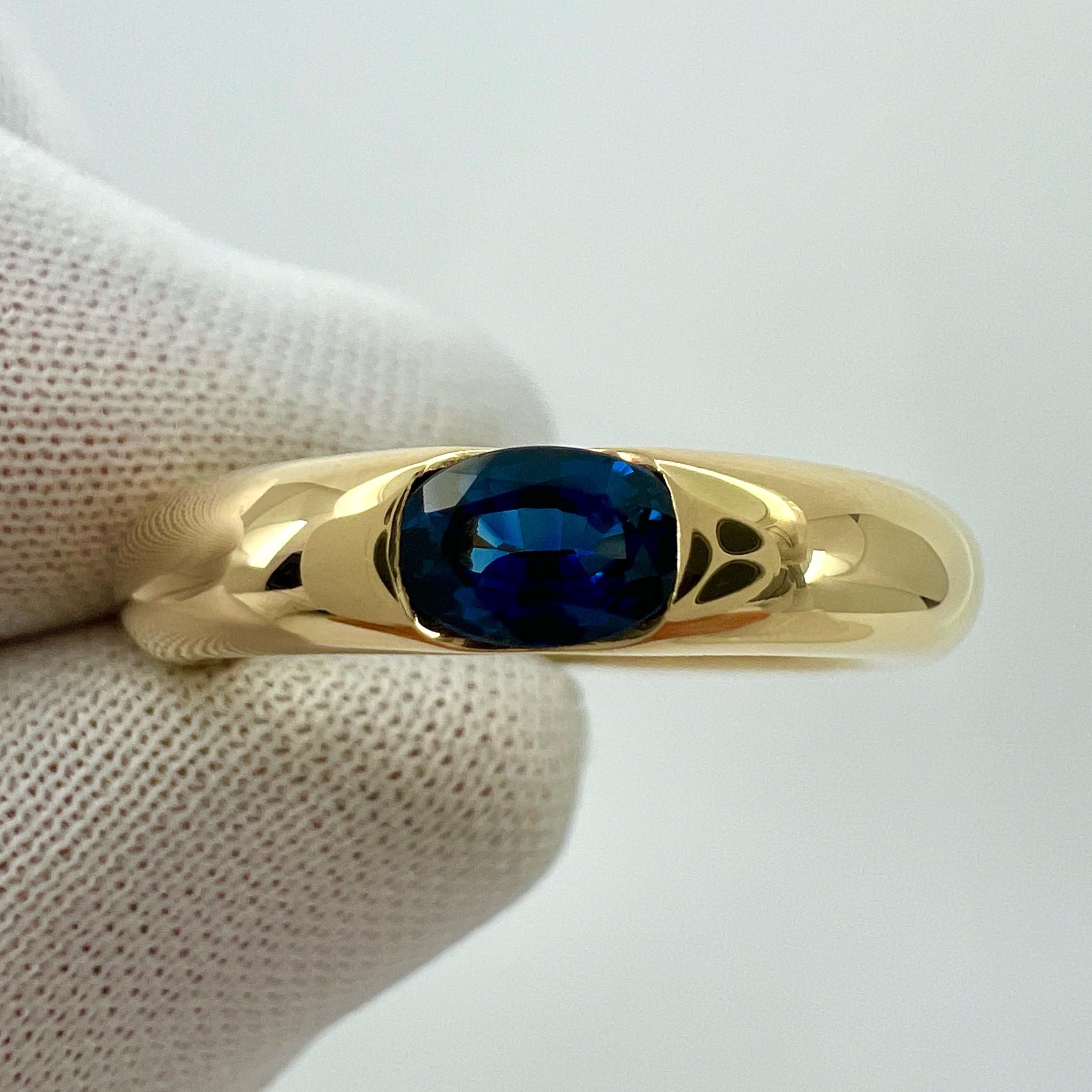 Anello solitario d'epoca in oro giallo 18 carati con zaffiro blu ovale Cartier 51 5