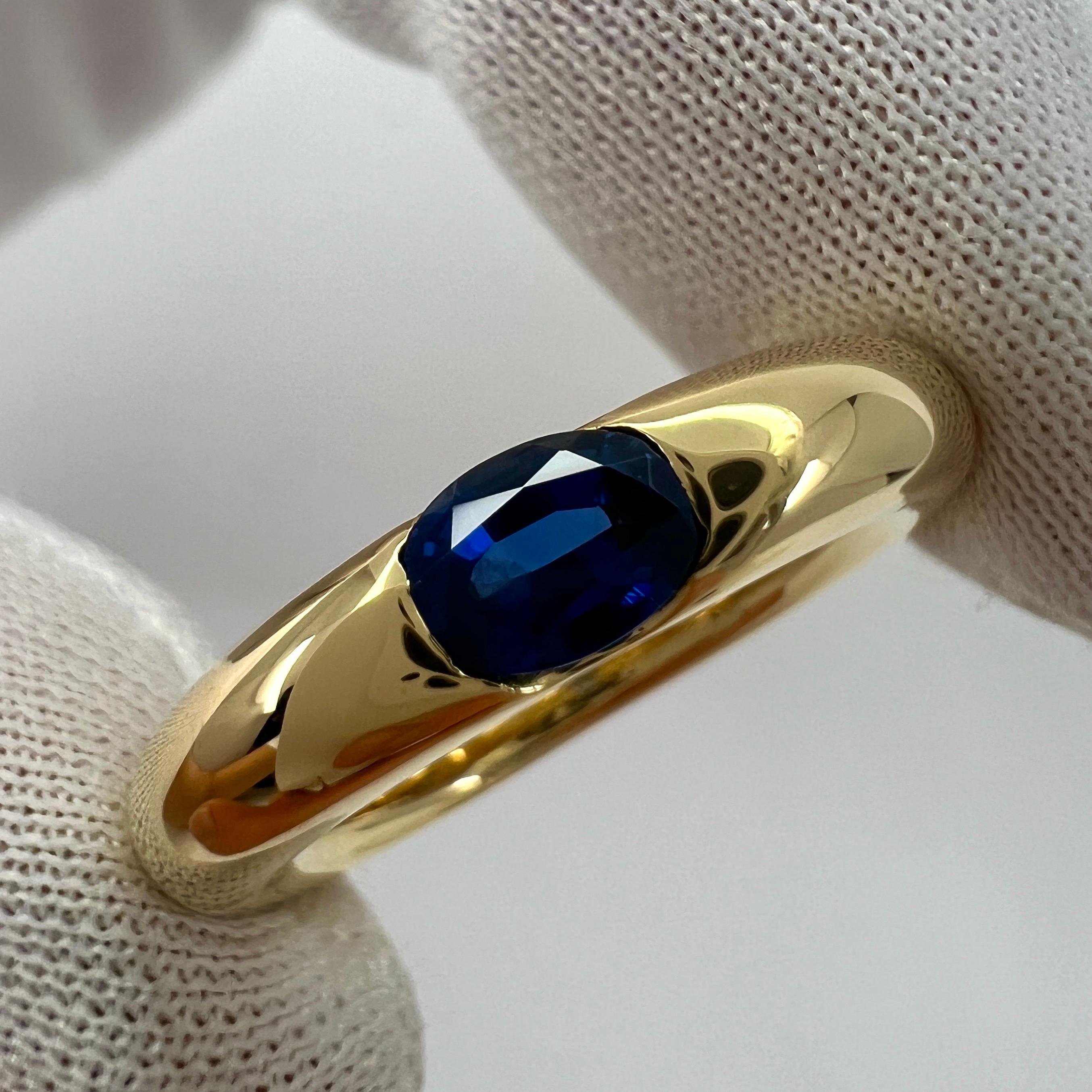 Vintage Cartier Blauer Saphir Oval Ellipse 18k Gelbgold Solitär Ring 51 6