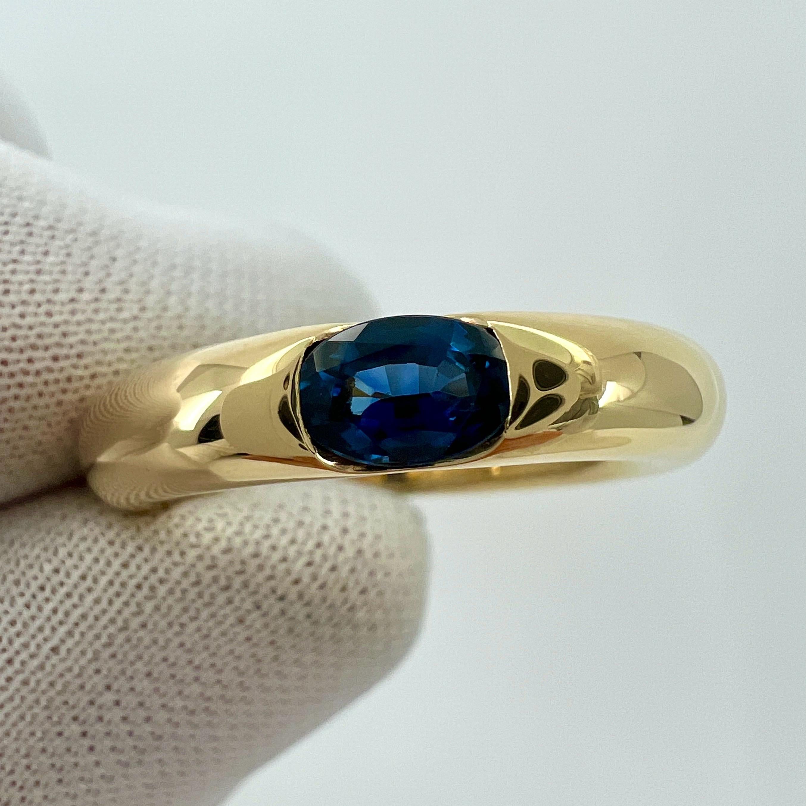 Anello solitario d'epoca in oro giallo 18 carati con zaffiro blu ovale Cartier 51 7