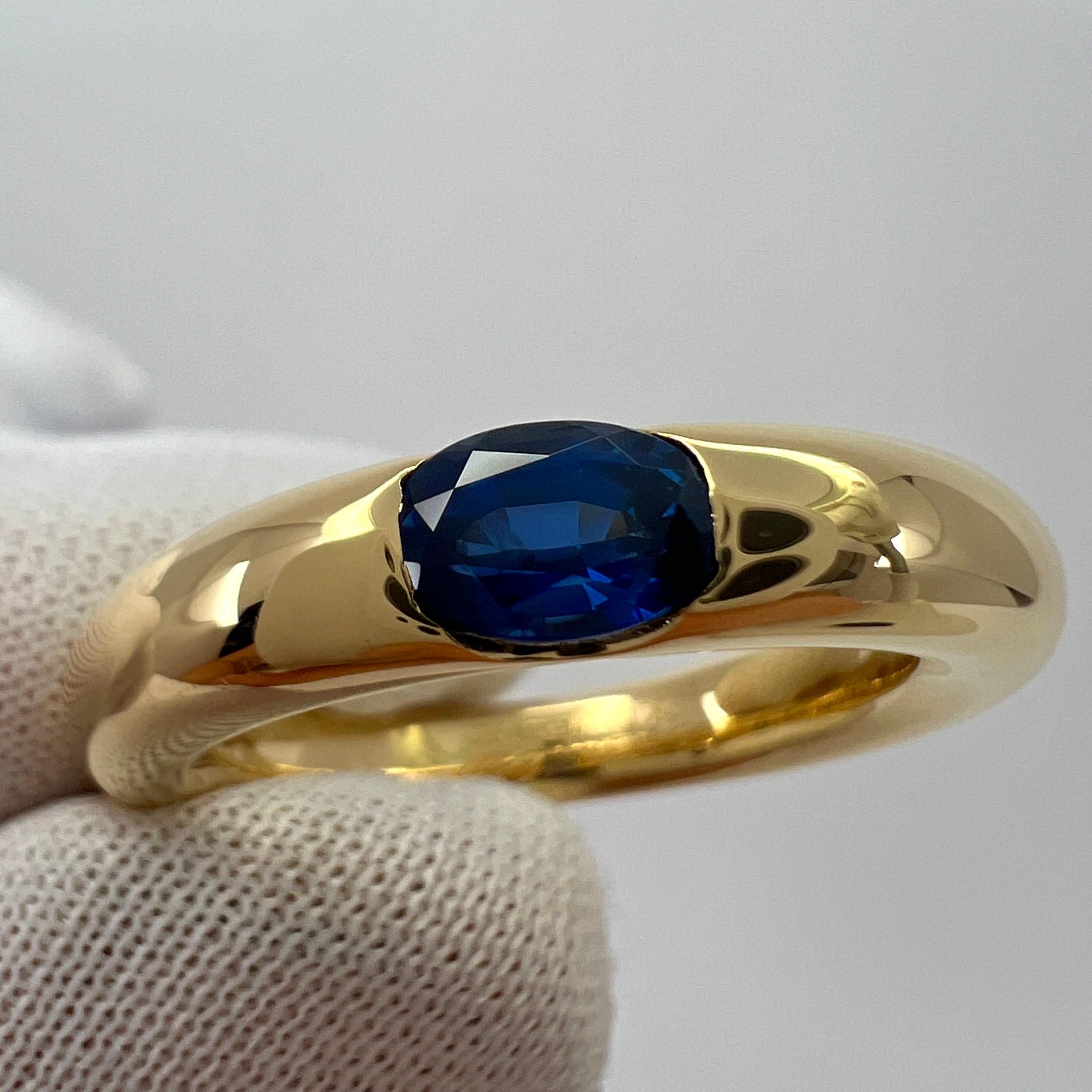 Oval Cut Vintage Cartier Blue Sapphire Oval Ellipse 18k Yellow Gold Solitaire Ring 51 For Sale