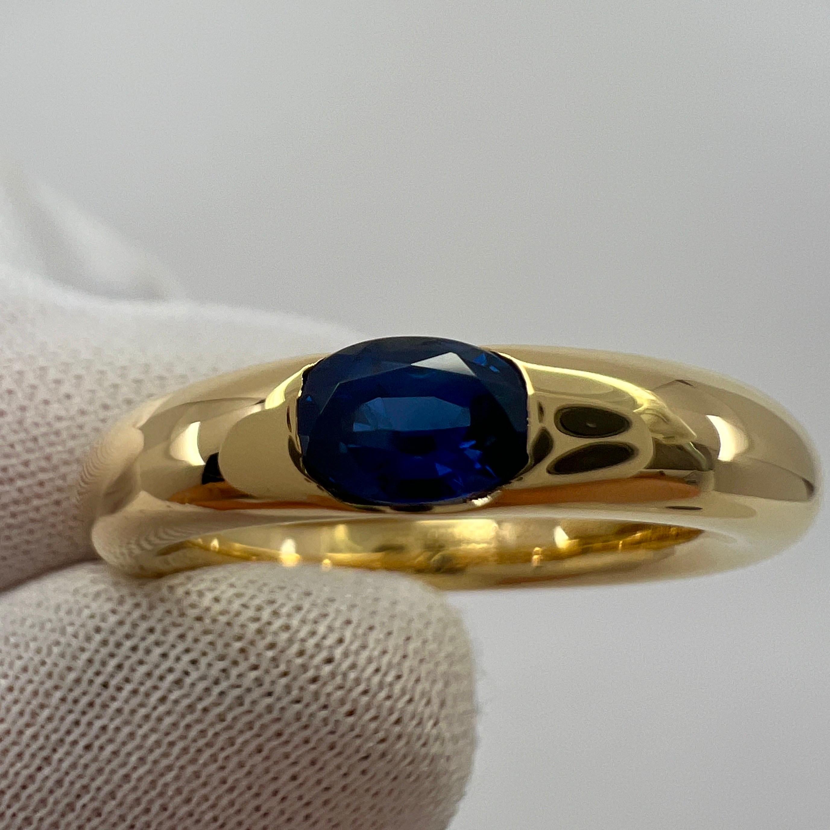 Women's or Men's Vintage Cartier Blue Sapphire Oval Ellipse 18k Yellow Gold Solitaire Ring 51 For Sale