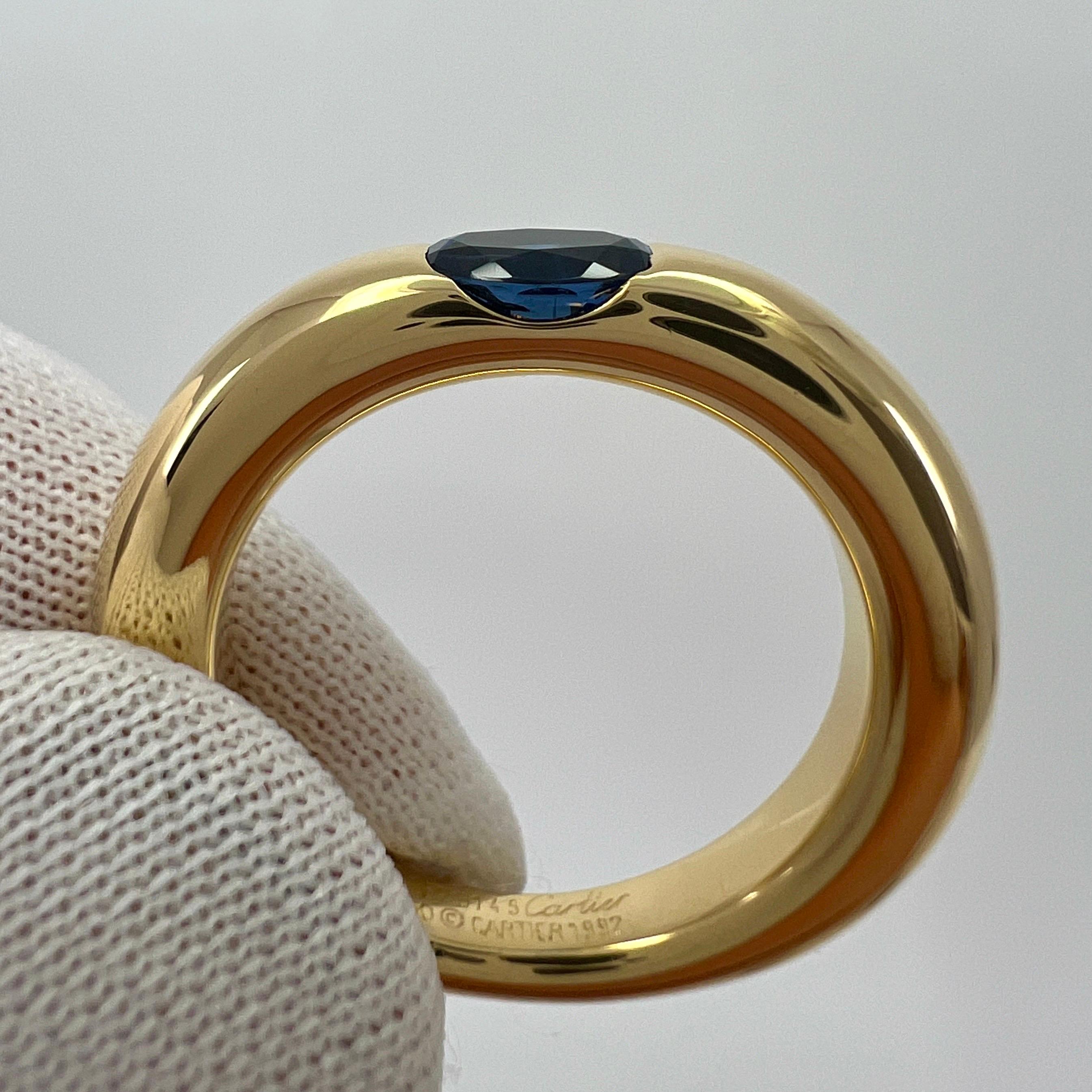 Vintage Cartier Blue Sapphire Oval Ellipse 18k Yellow Gold Solitaire Ring 51 For Sale 1