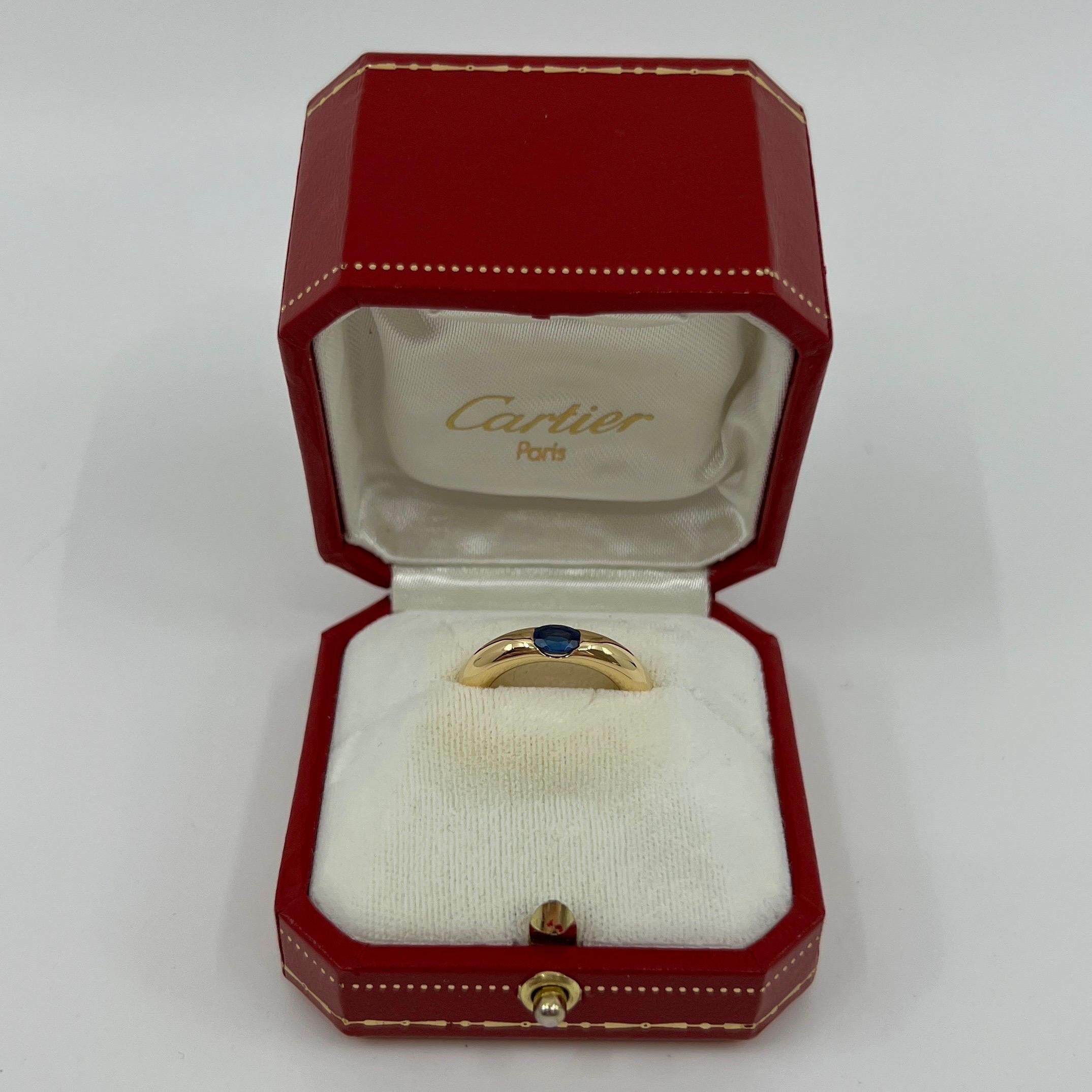 Women's or Men's Vintage Cartier Blue Sapphire Oval Ellipse 18k Yellow Gold Solitaire Ring 51