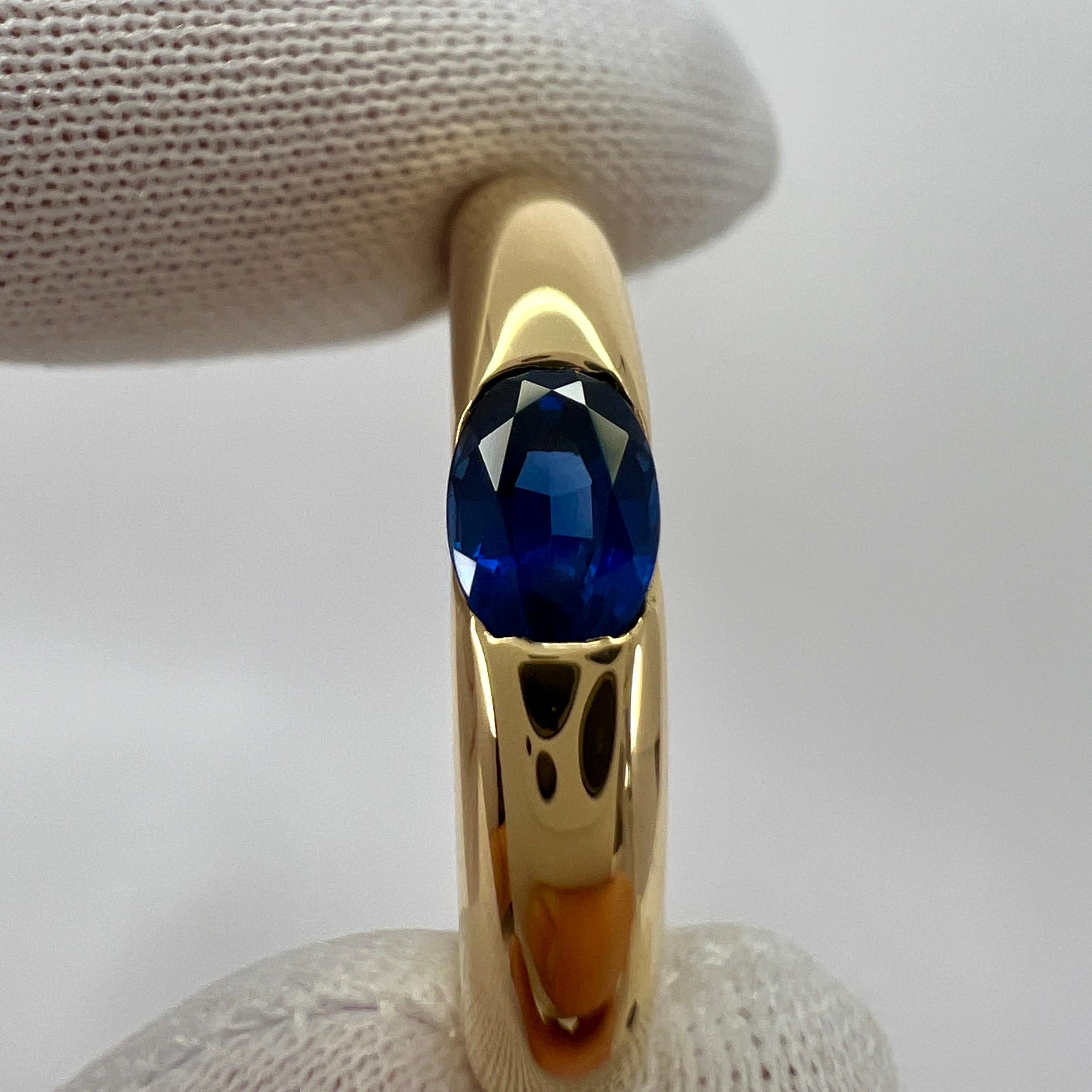 Vintage Cartier Blue Sapphire Oval Ellipse 18k Yellow Gold Solitaire Ring 51 For Sale 3