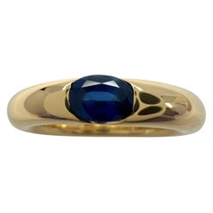 Vintage Cartier Blue Sapphire Oval Ellipse 18k Yellow Gold Solitaire Ring 51
