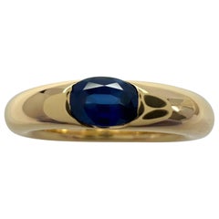 Retro Cartier Blue Sapphire Oval Ellipse 18k Yellow Gold Solitaire Ring 51