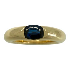 Vintage Cartier Blue Sapphire Oval Ellipse 18k Yellow Gold Solitaire Ring 7 54