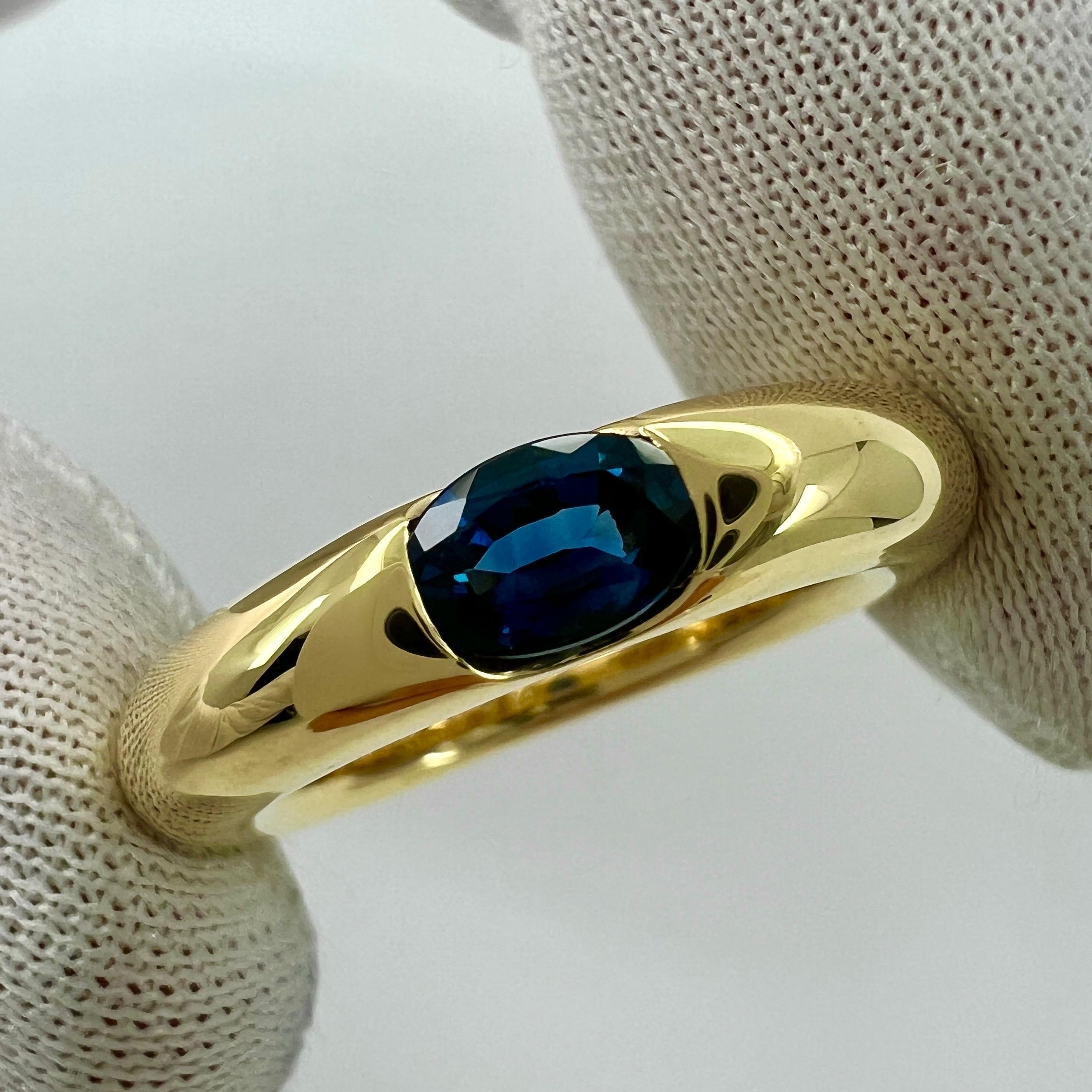 Vintage Cartier Blue Sapphire Oval Ellipse 18k Yellow Gold Solitaire Ring US5 49 For Sale 6