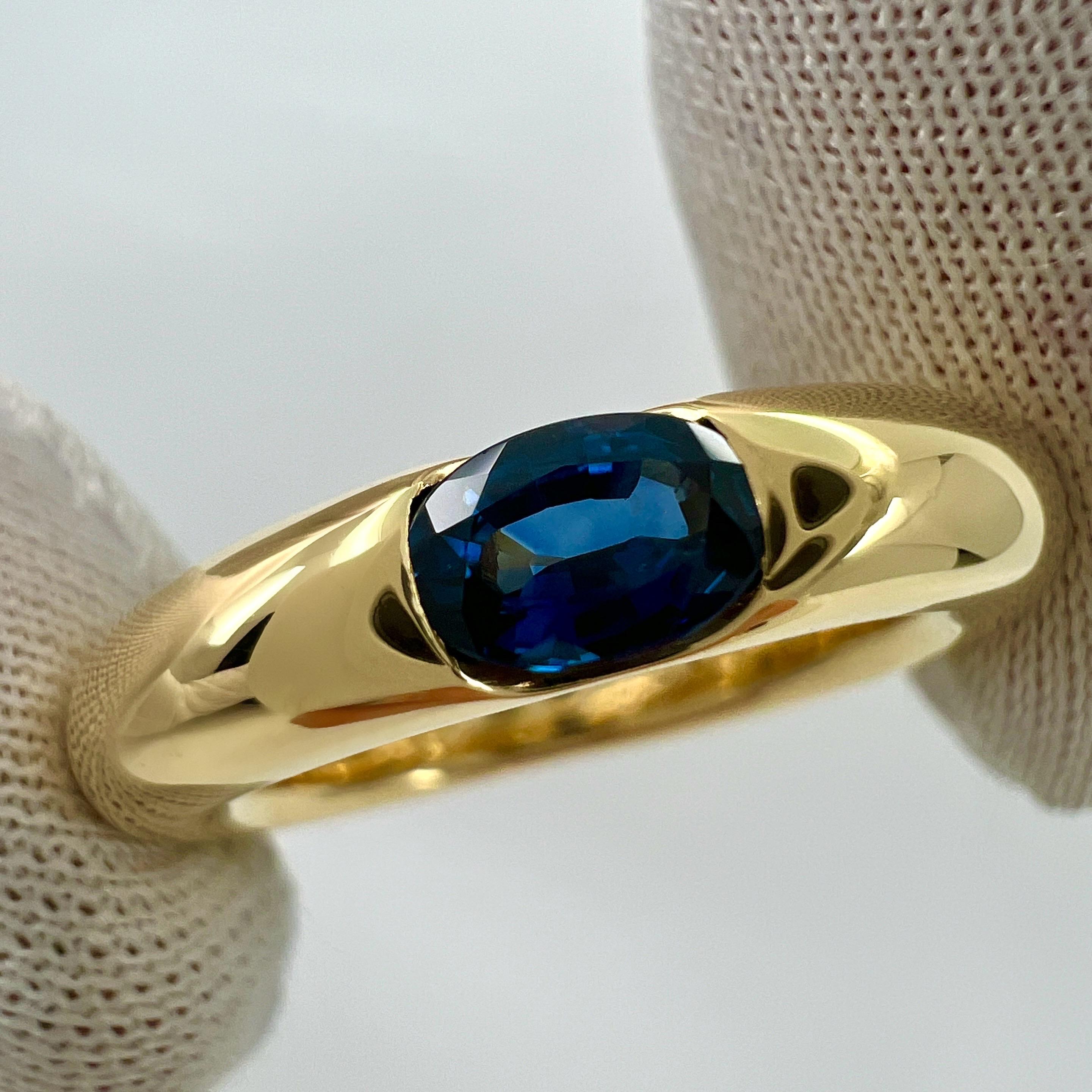 Vintage Cartier Blauer Saphir Oval Ellipse 18k Gelbgold Solitär Ring US5 49 (Ovalschliff) im Angebot