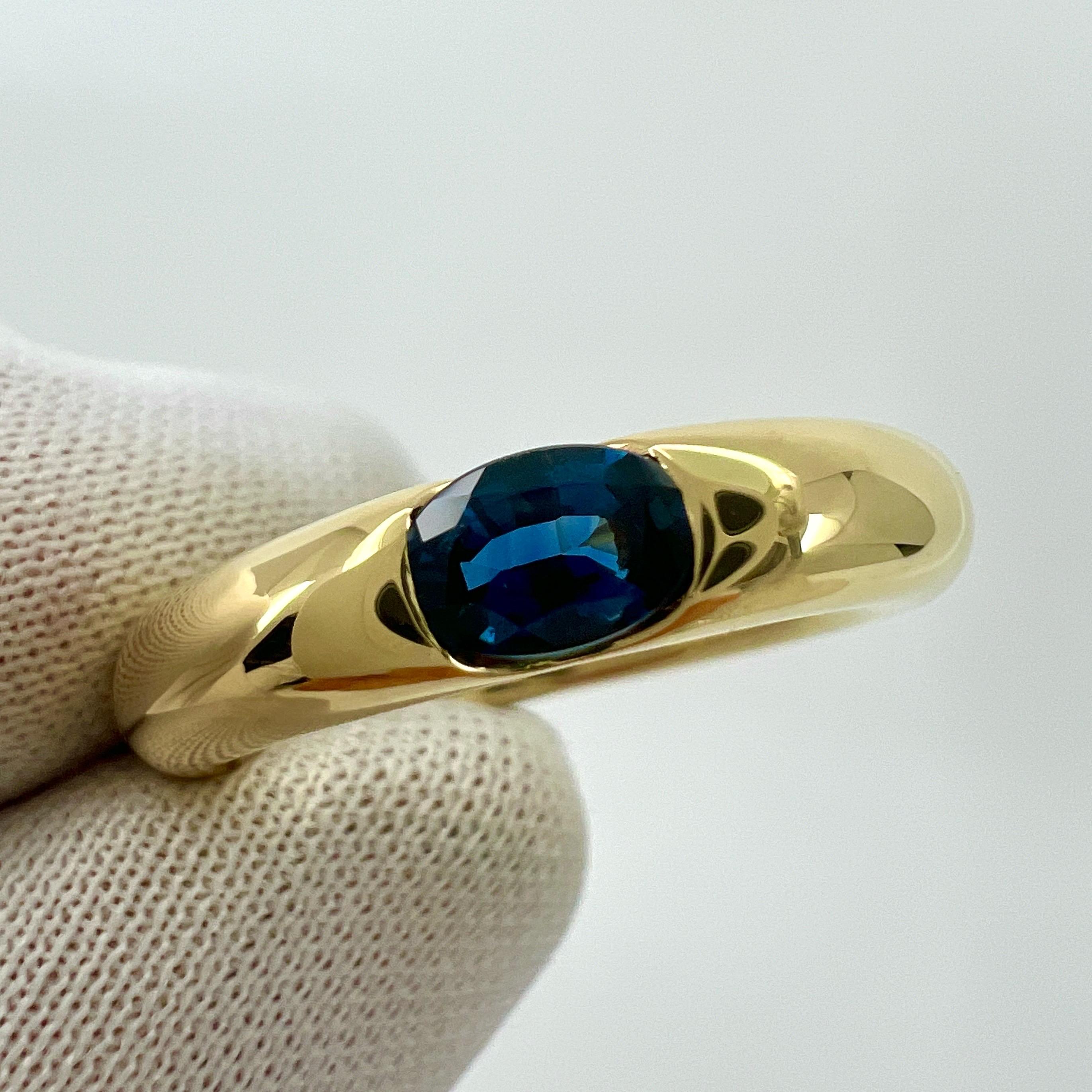 Vintage Cartier Blauer Saphir Oval Ellipse 18k Gelbgold Solitär Ring US5 49 im Angebot 1