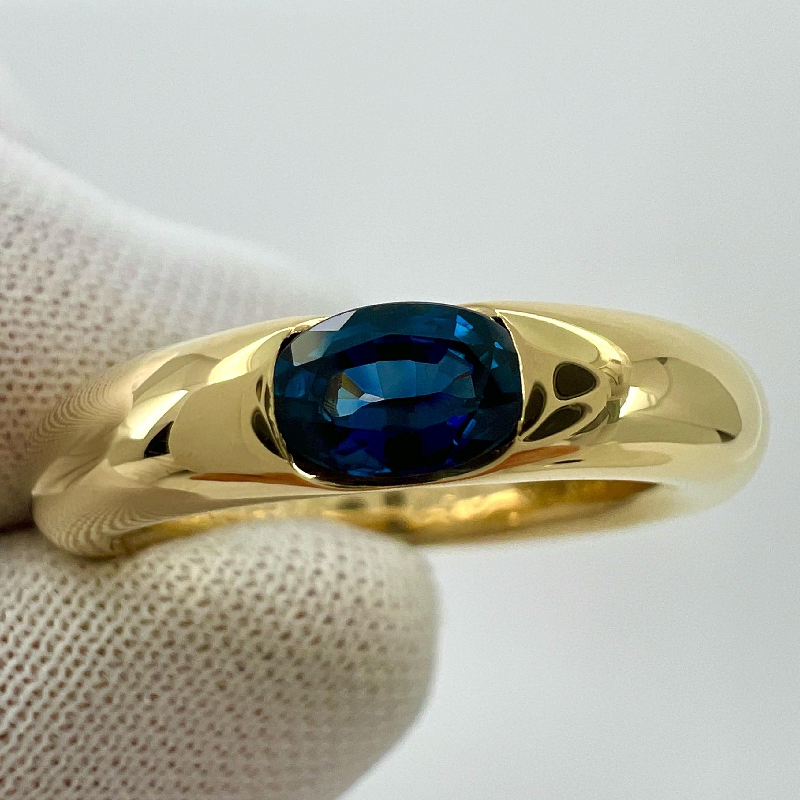 Vintage Cartier Blauer Saphir Oval Ellipse 18k Gelbgold Solitär Ring US5 49 im Angebot 3