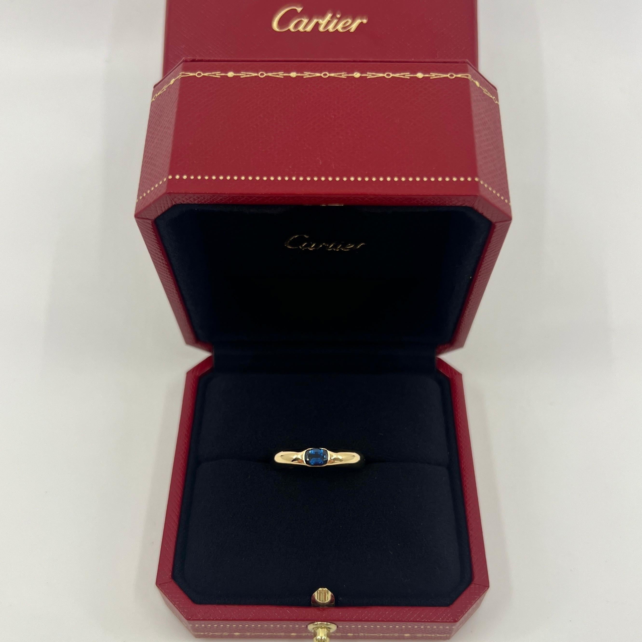 Vintage Cartier Blue Sapphire Oval Ellipse 18k Yellow Gold Solitaire Ring US5 49 For Sale 4