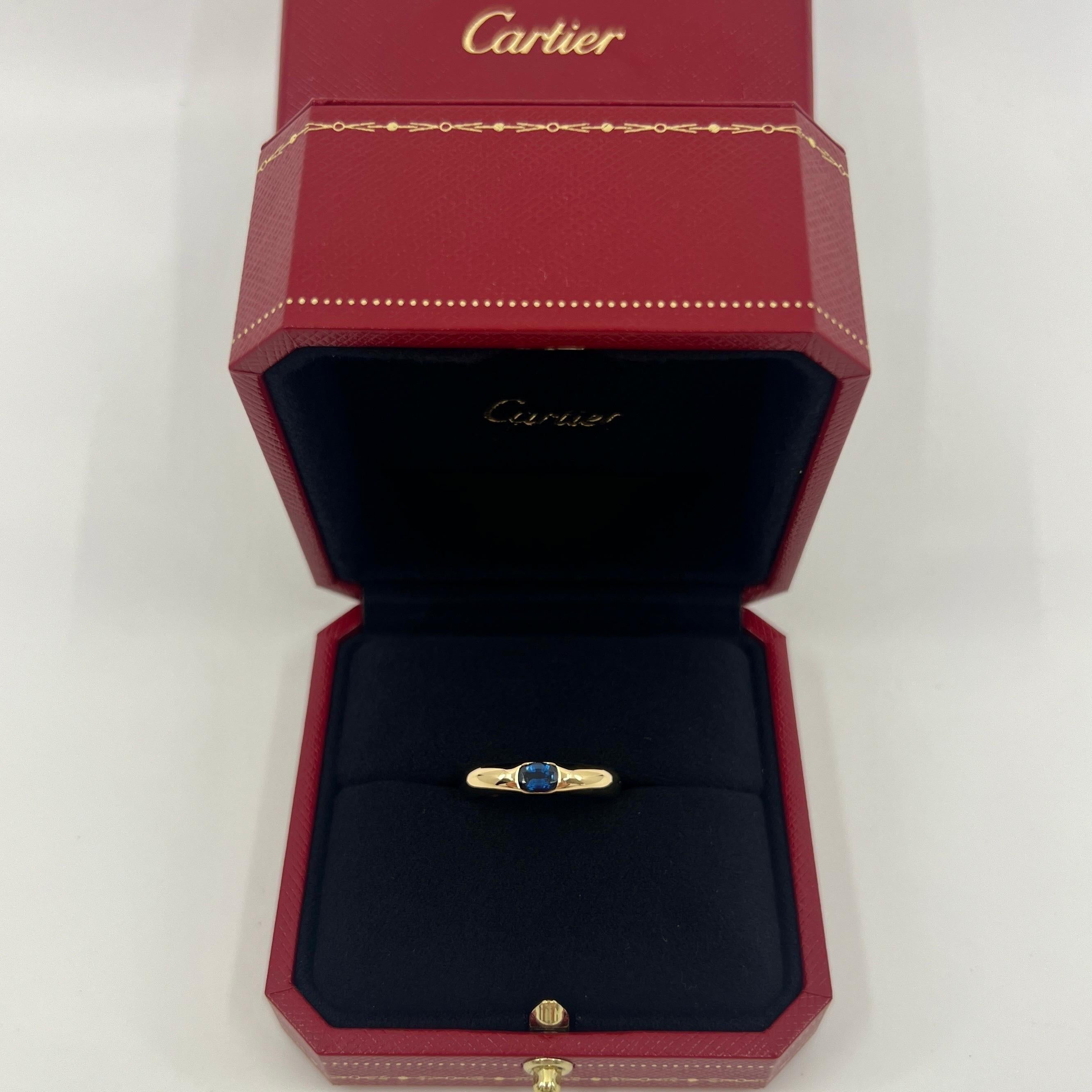 Vintage Cartier Zafiro Azul Elipse Oval Anillo Solitario Oro Amarillo 18k US5 49 4