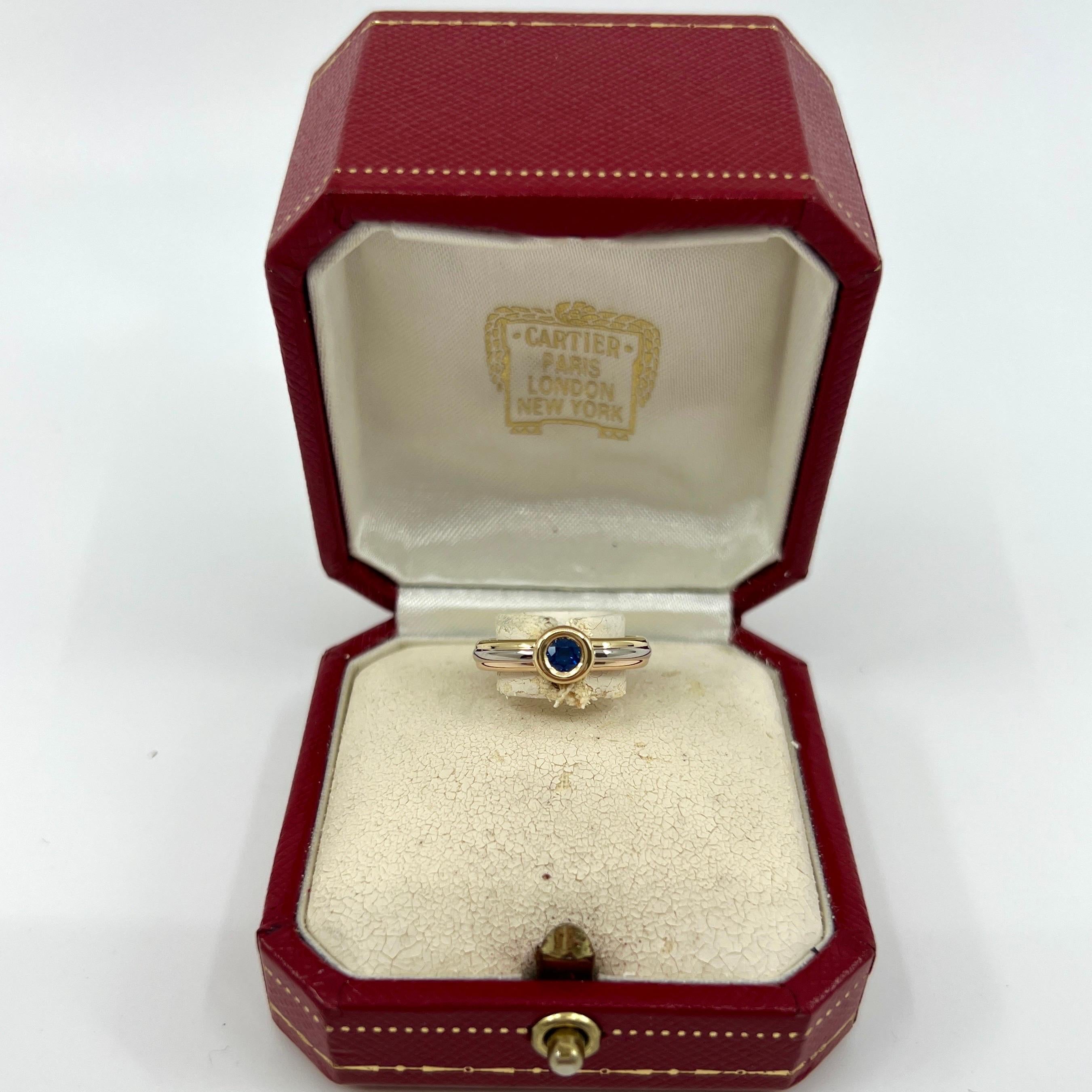 Vintage Cartier Blue Sapphire Round 18k Tricolour Multi Tone Gold Solitaire Ring 7