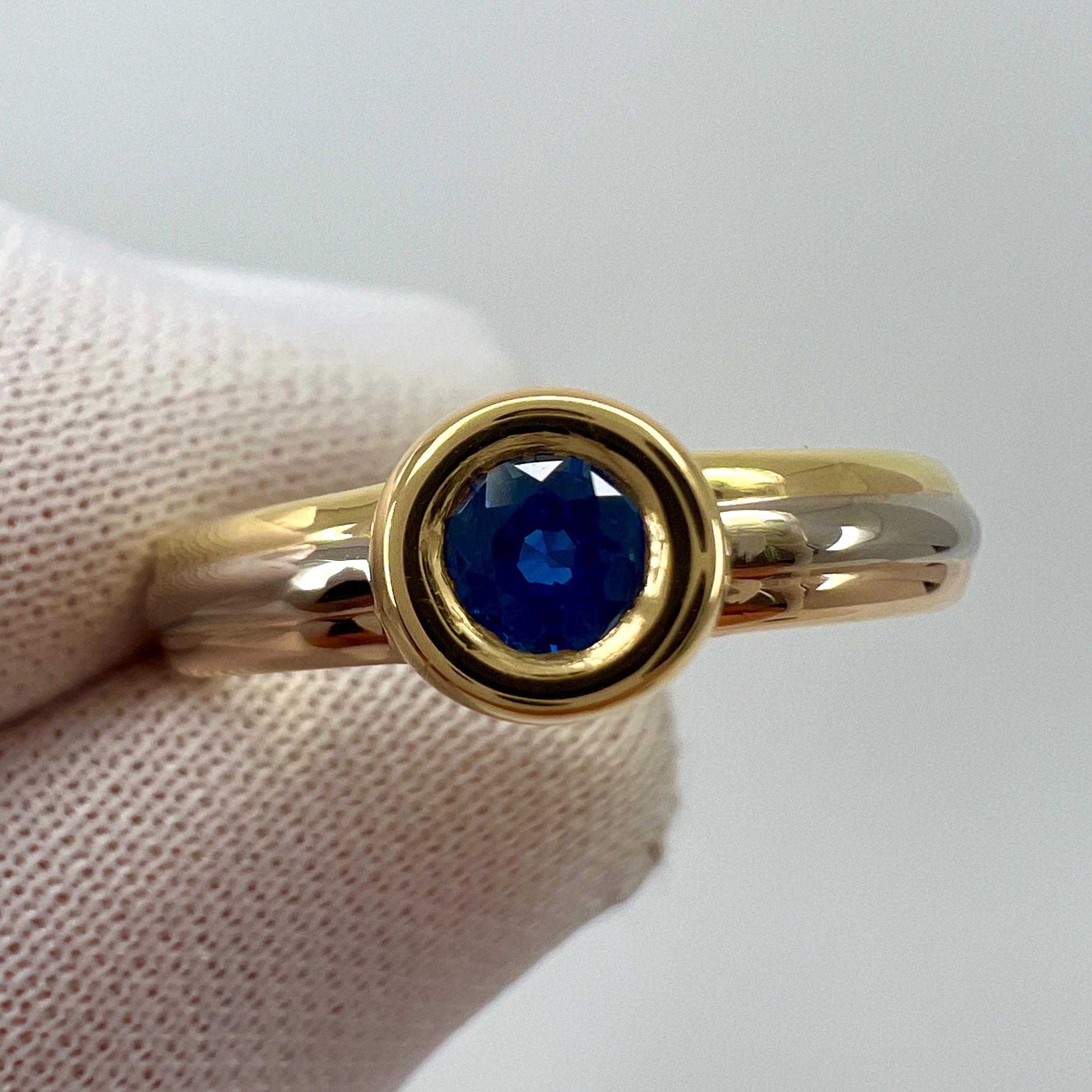 Vintage Cartier Round Cut Sapphire 18k Tri Colour Multi Tone Gold Solitaire Ring.

Stunning multi tone gold ring set with a fine vivid blue sapphire. Fine jewellery houses like Cartier only use the finest of gemstones and this sapphire is no