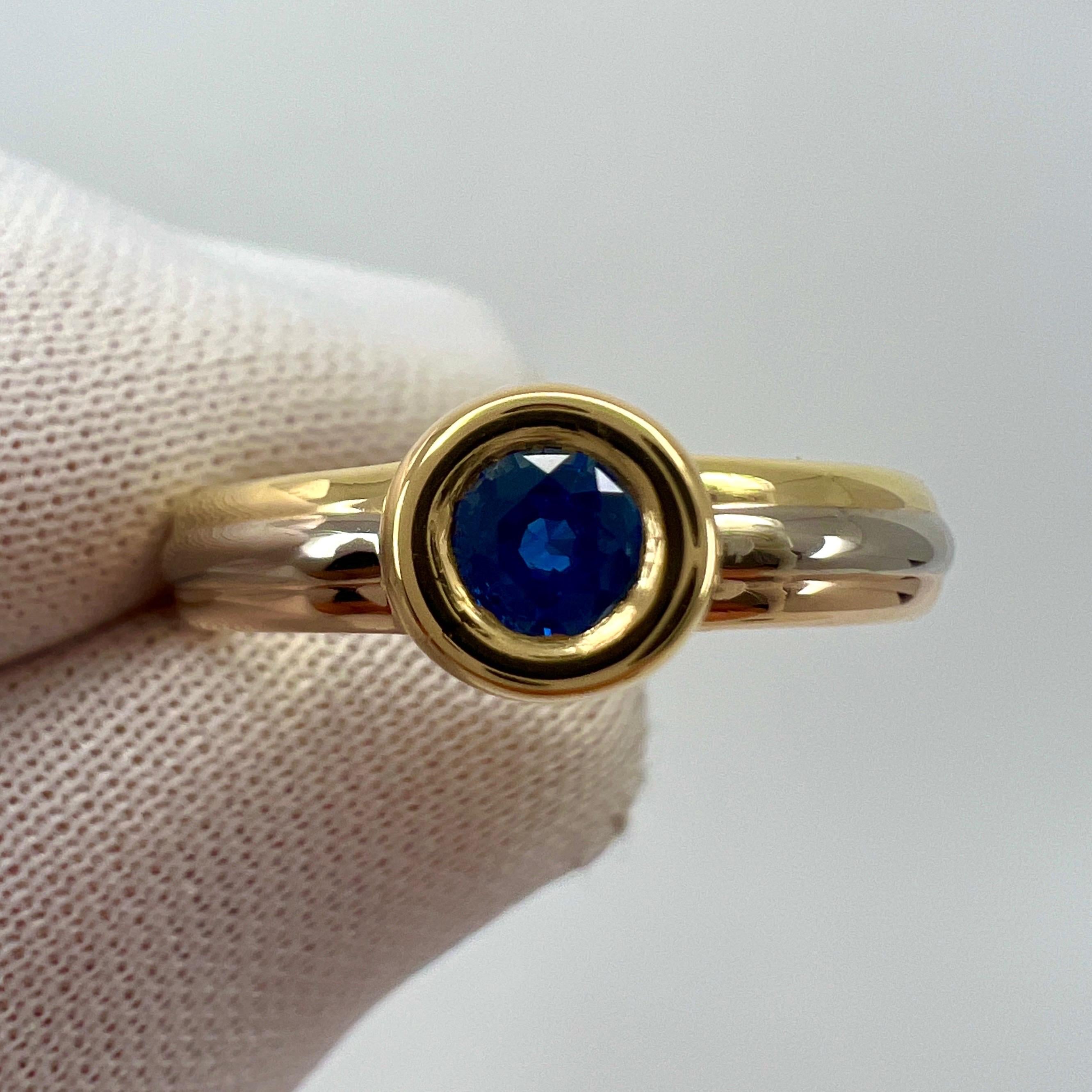 Round Cut Vintage Cartier Blue Sapphire Round 18k Tricolour Multi Tone Gold Solitaire Ring