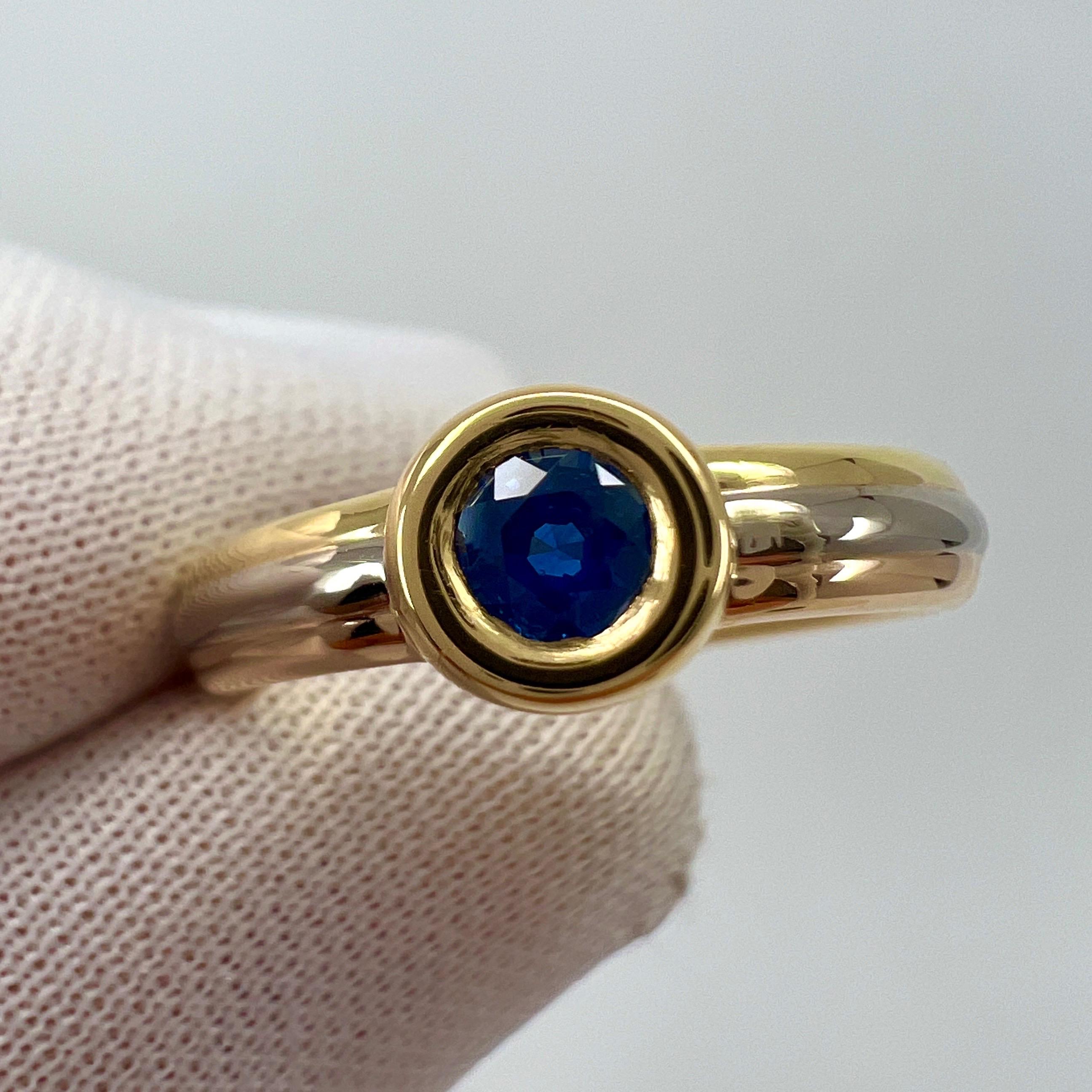 Vintage Cartier Blue Sapphire Round 18k Tricolour Multi Tone Gold Solitaire Ring 1