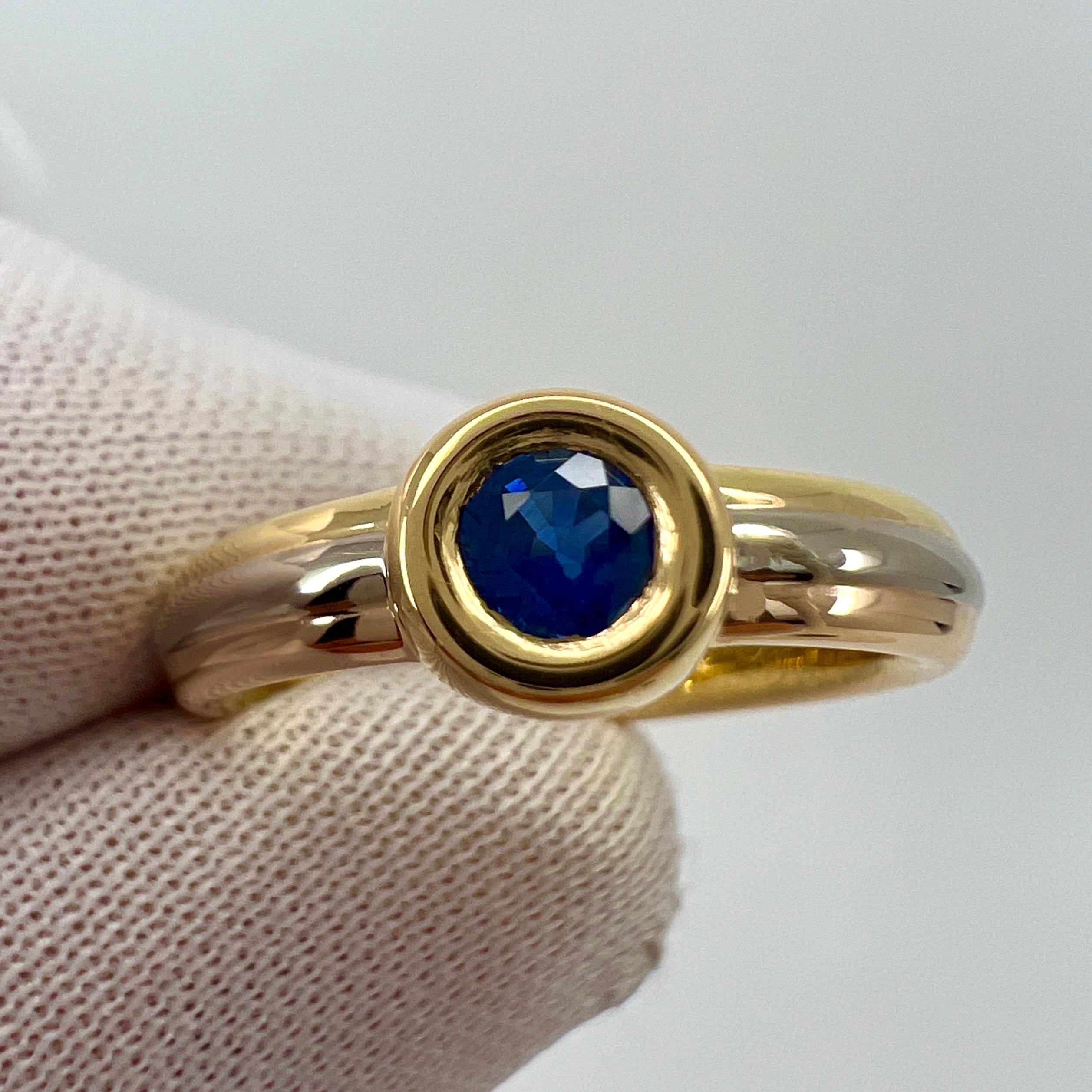 Vintage Cartier Blue Sapphire Round 18k Tricolour Multi Tone Gold Solitaire Ring 2