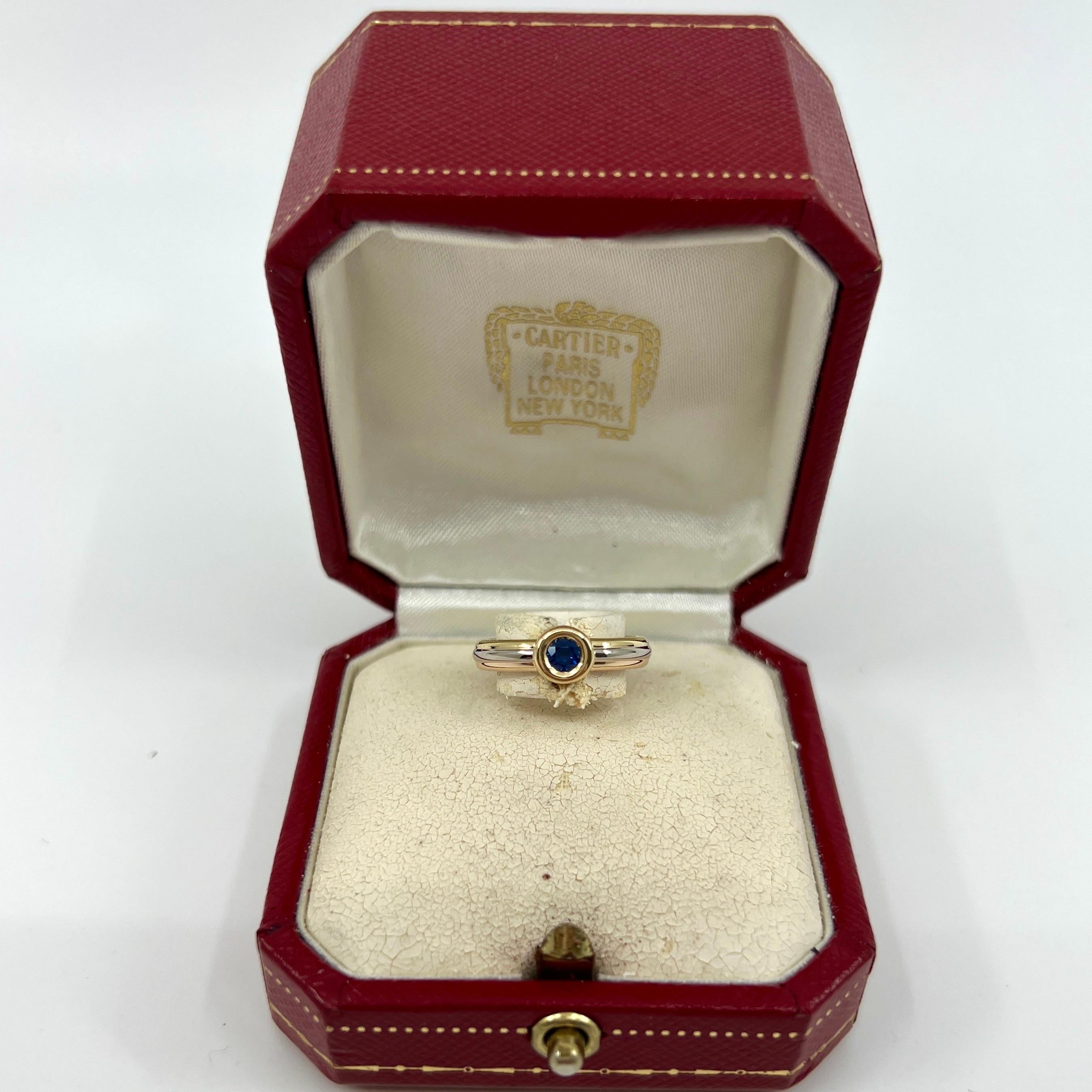 Vintage Cartier Blue Sapphire Round 18k Tricolour Multi Tone Gold Solitaire Ring 4