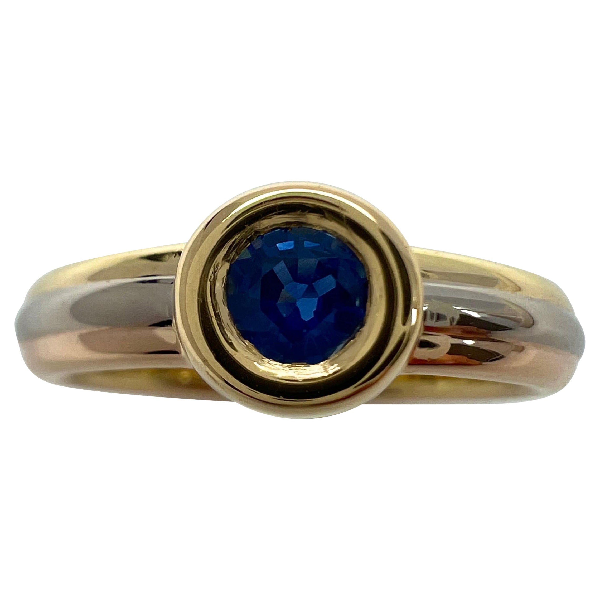 Vintage Cartier Blauer Saphir Runde 18k Tricolour Multi Tone Gold Solitär Ring