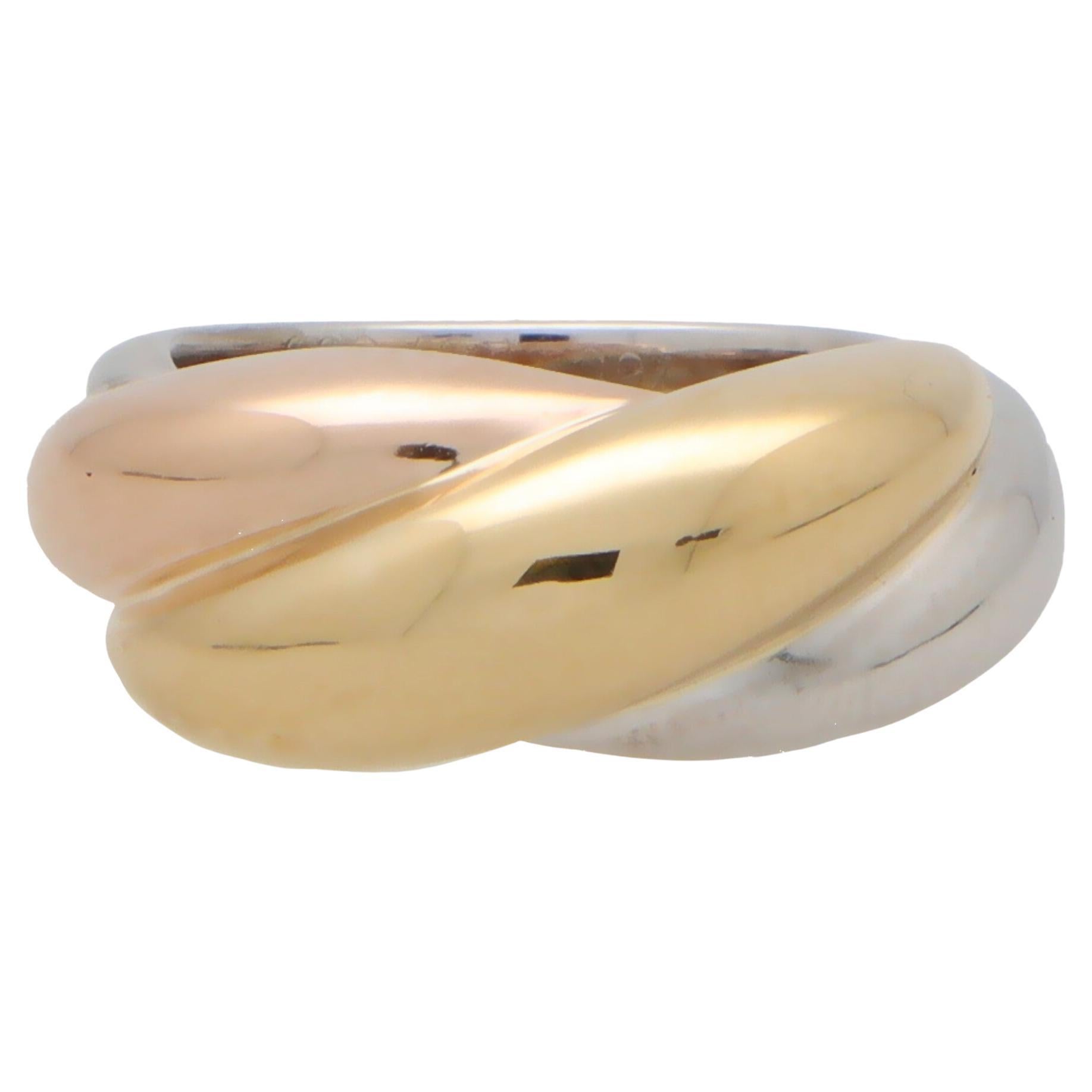 Vintage Cartier Bombe Trinity Ring in 18k Rose, Yellow and White Gold For Sale