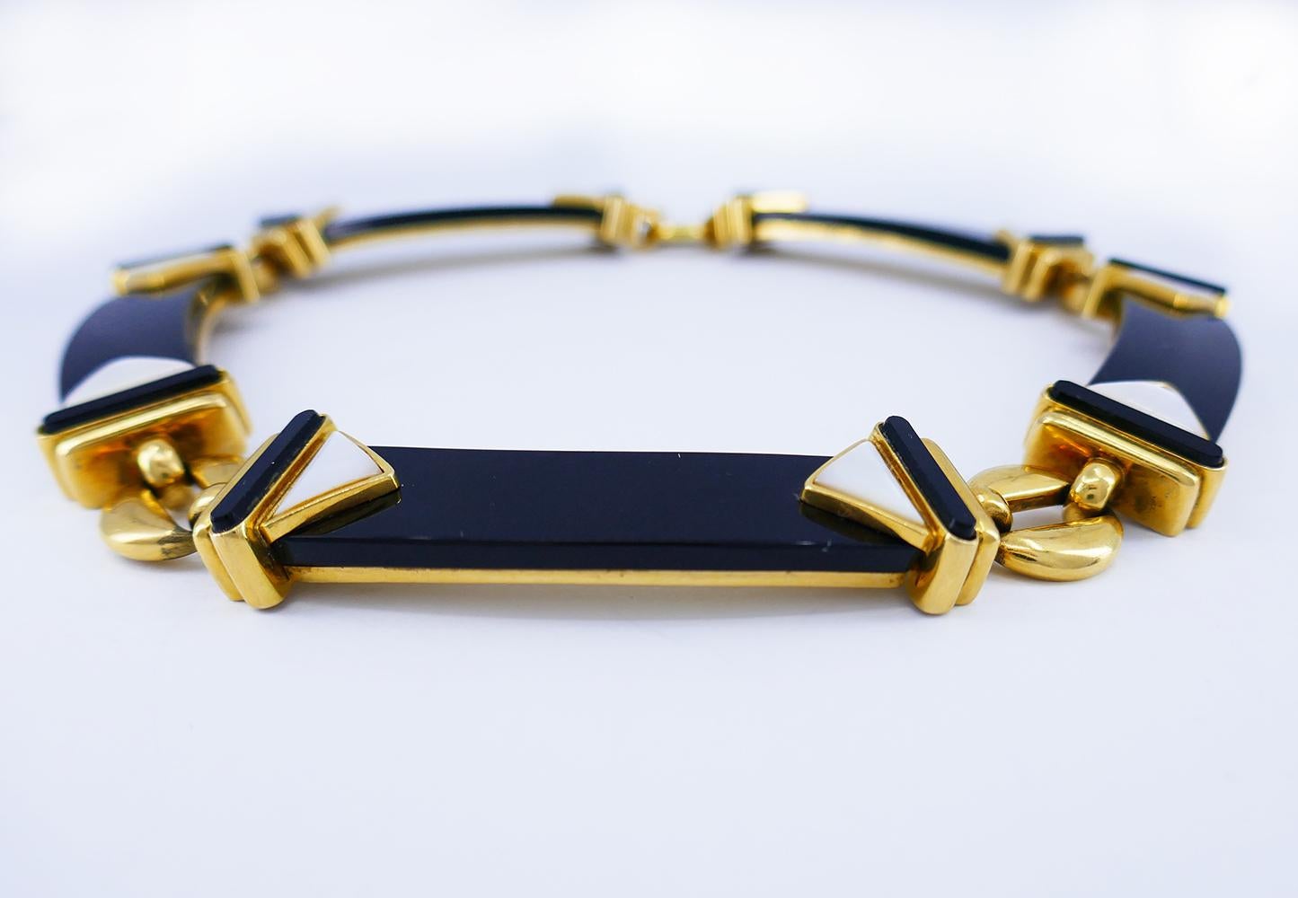 Women's Vintage Cartier Necklace 18k Gold Black Onyx MOP Estate Jewelry
