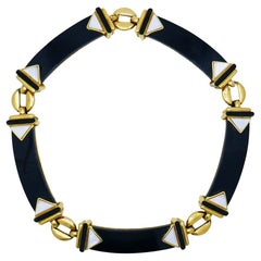 Vintage Cartier Necklace 18k Gold Black Onyx MOP Estate Jewelry