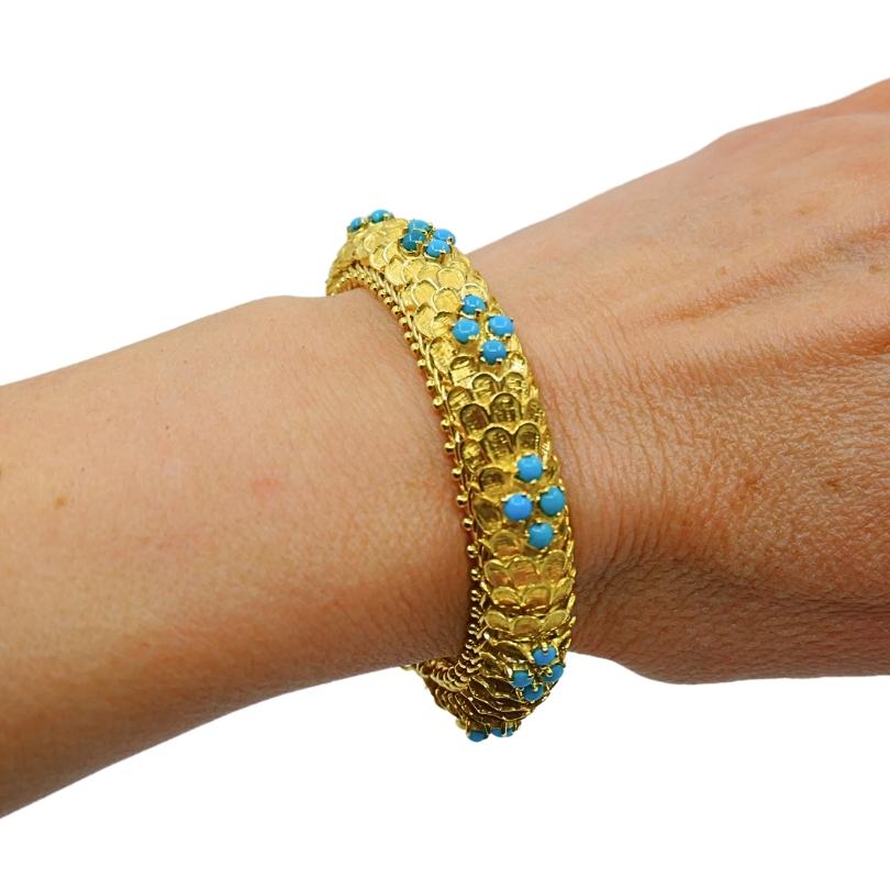 Mixed Cut Vintage Cartier Bracelet Turquoise 18k Gold