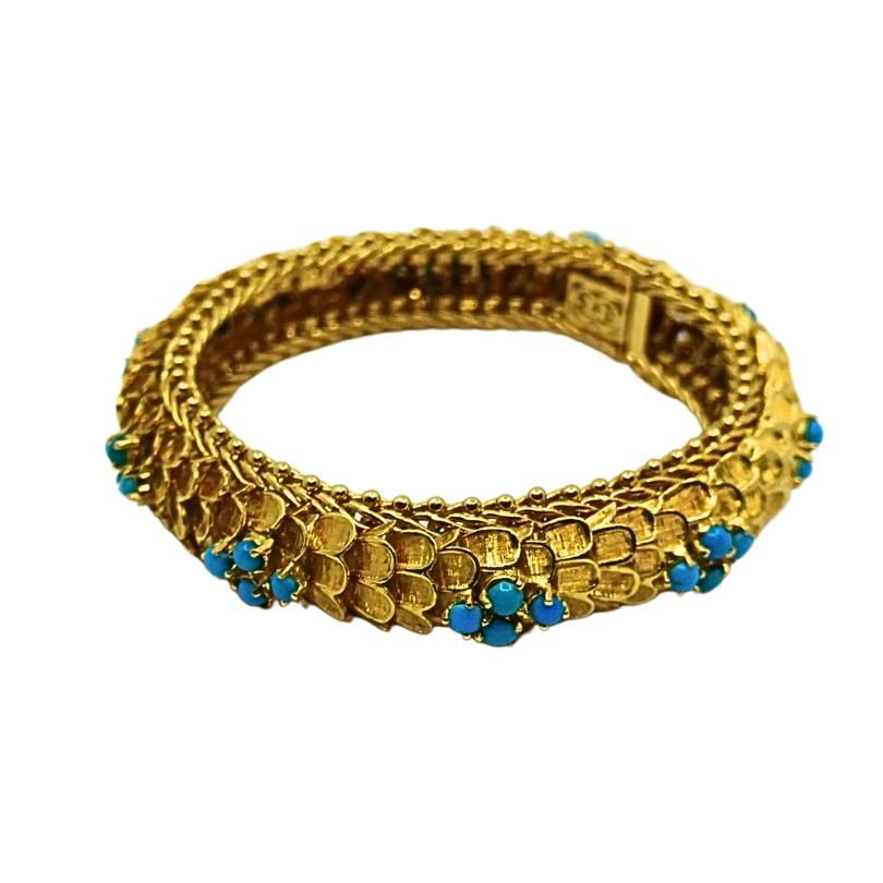 Vintage Cartier Bracelet Turquoise 18k Gold In Excellent Condition In Beverly Hills, CA