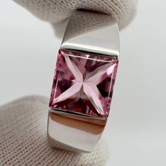 Vintage Cartier Bright Pink Tourmaline 18 Karat White Gold Tank Band Ring