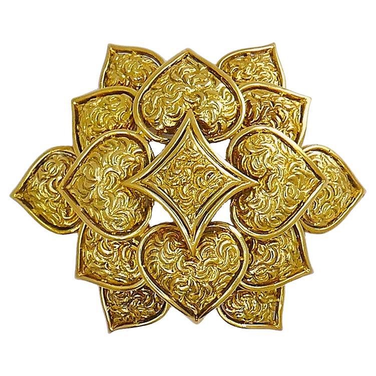 Vintage Cartier Brooch 18k Gold Flower Heart Design Estate Jewelry at ...