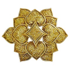 Retro Cartier Brooch 18k Gold Flower Heart Design Estate Jewelry