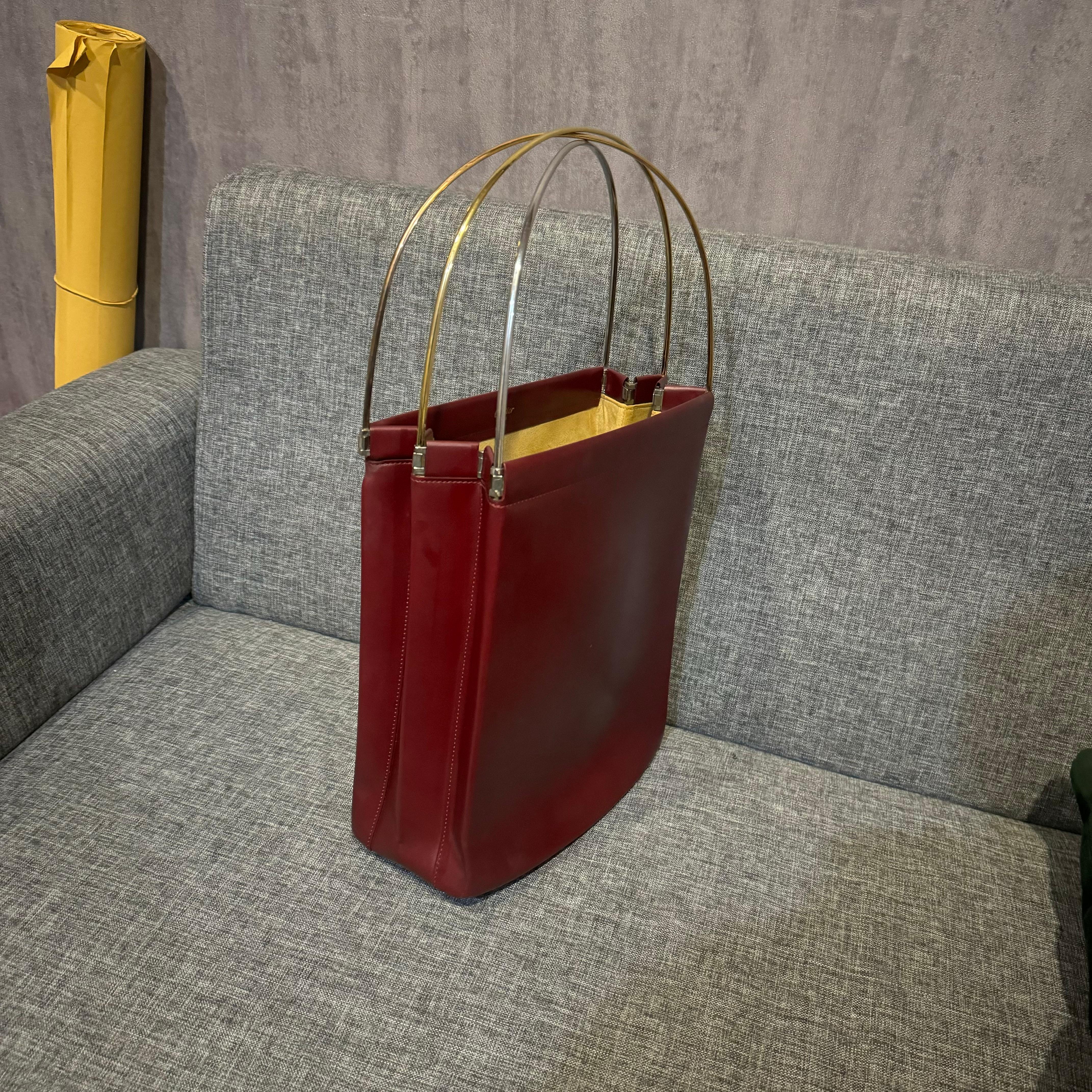 Vintage Cartier Burgundy Trinity Tote Bag For Sale 10
