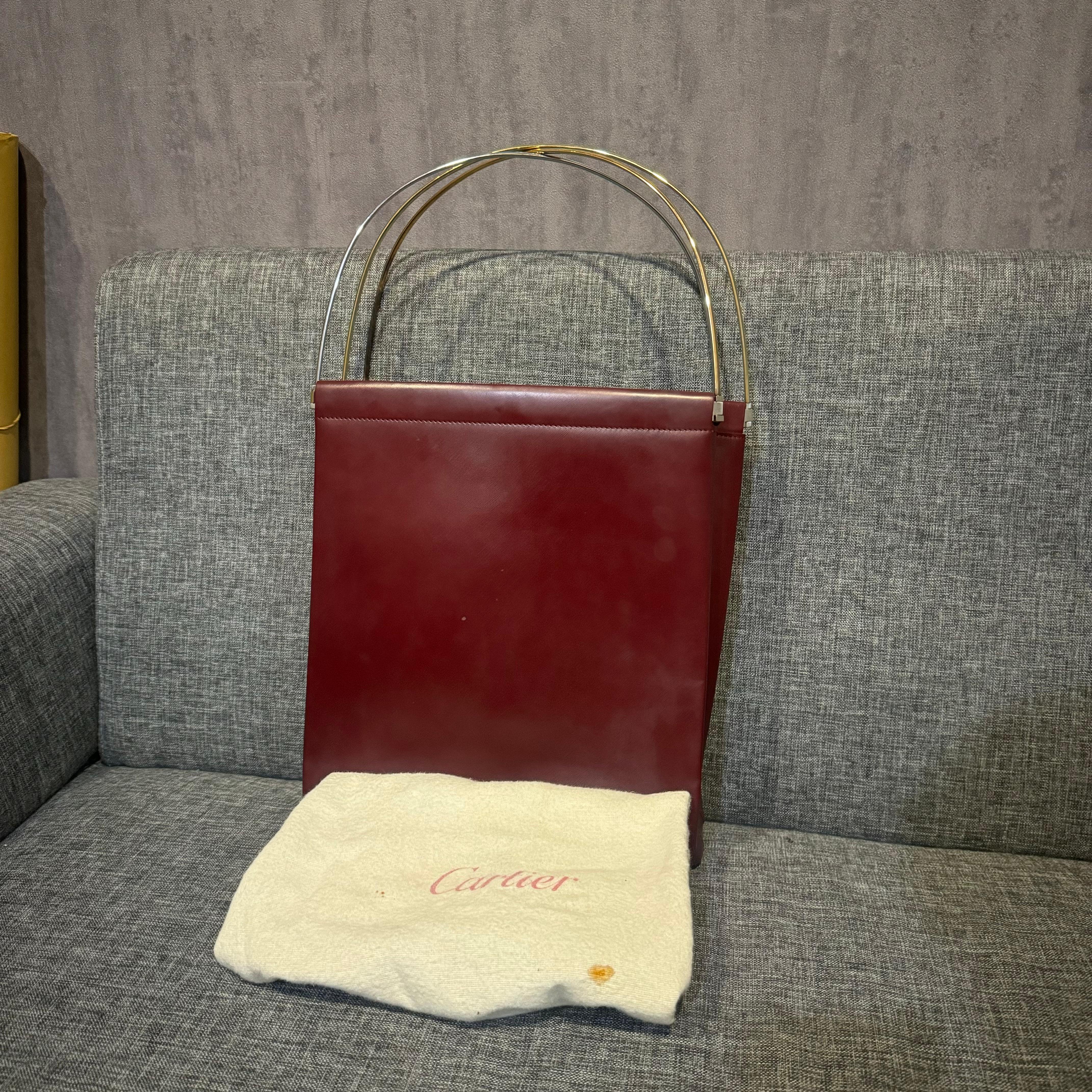 Vintage Cartier Burgundy Trinity Tote Bag For Sale 11