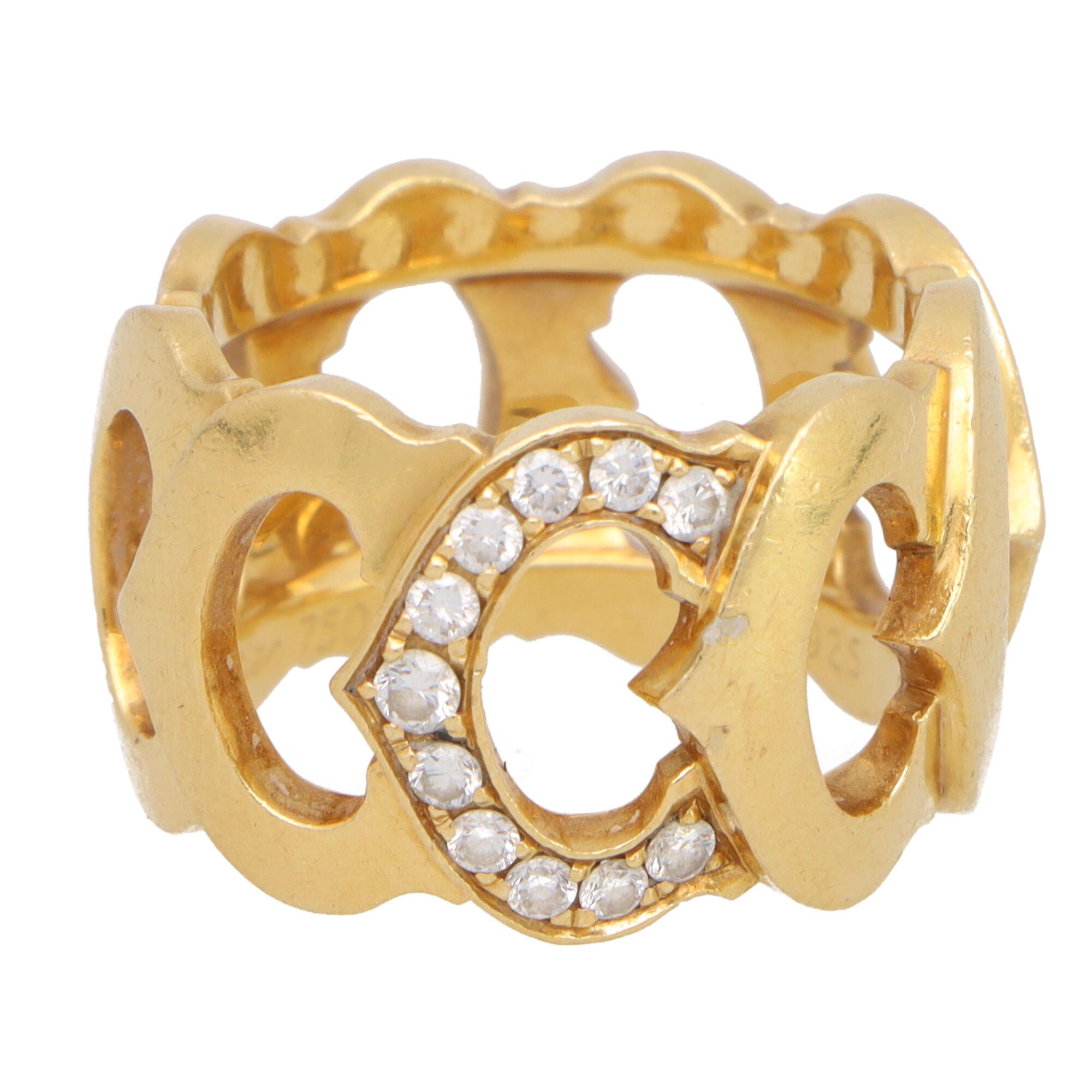 Round Cut Vintage Cartier ‘C de Cartier’ Diamond Band Ring in 18k Yellow Gold