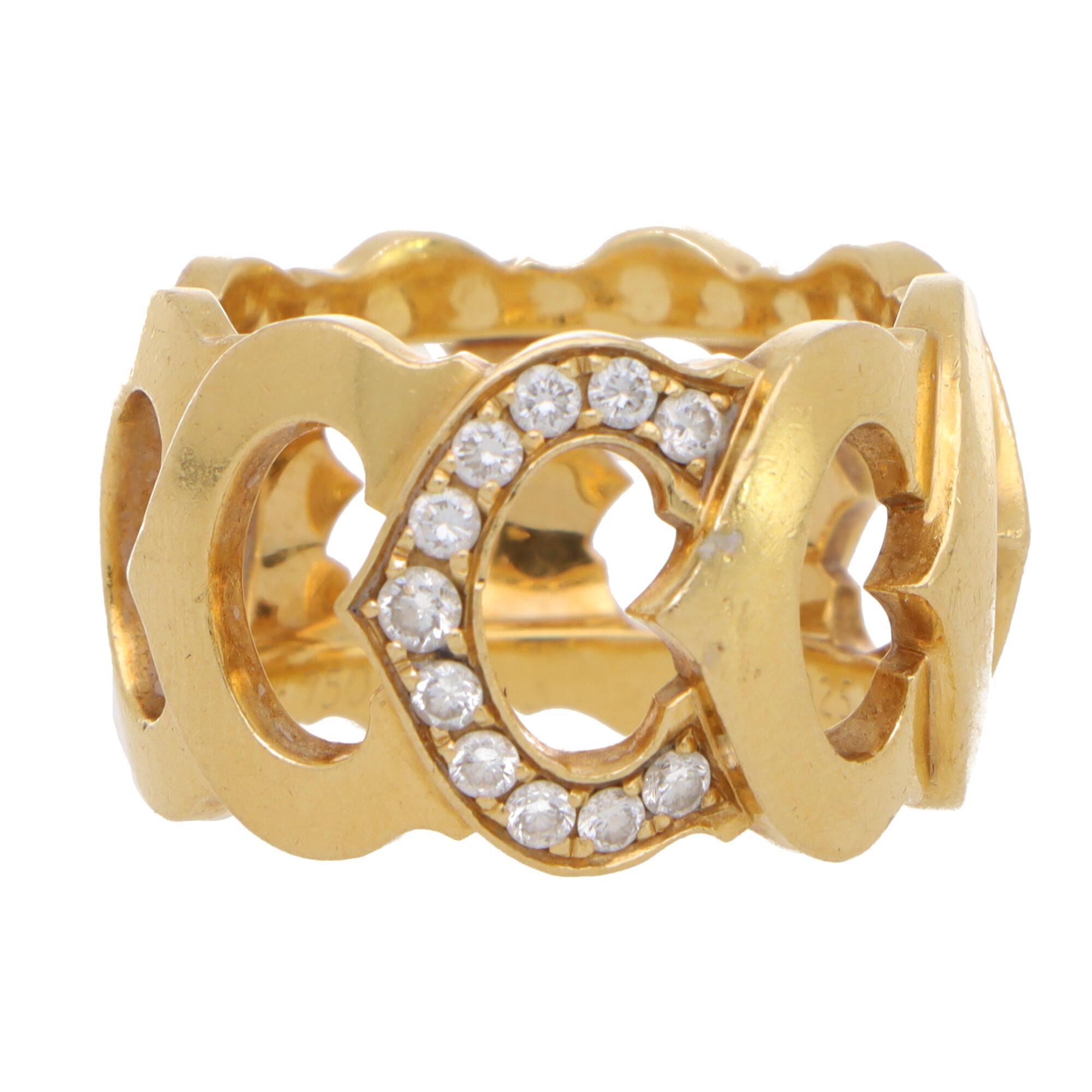 Vintage Cartier ‘C de Cartier’ Diamond Band Ring in 18k Yellow Gold In Good Condition In London, GB