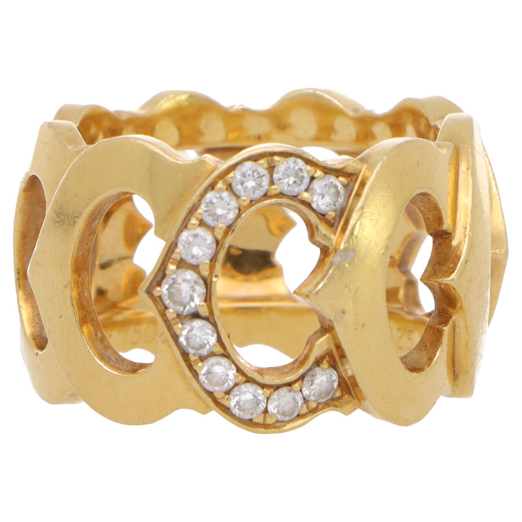 Vintage Cartier ‘C de Cartier’ Diamond Band Ring in 18k Yellow Gold